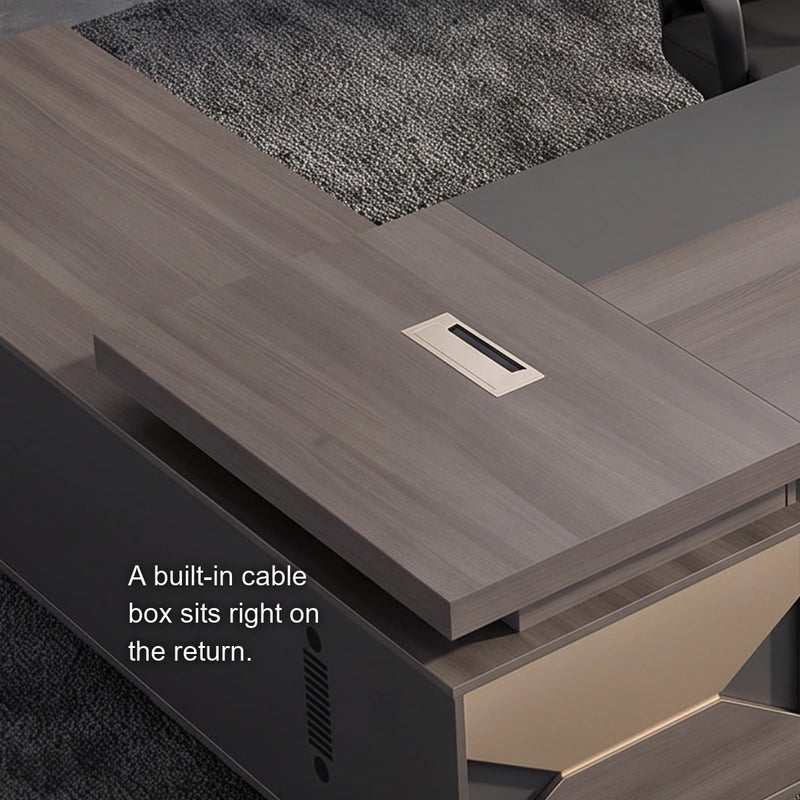 Close-up of the cable box on the Eyer desk's return