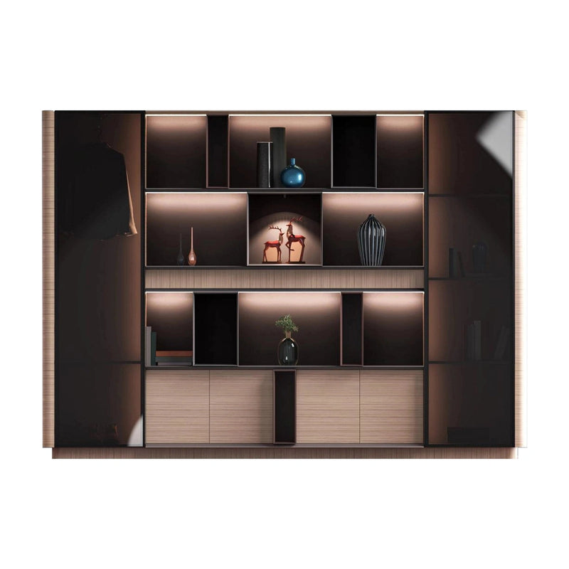 Fabrizio · Office Shelving Wall Unit w/ Integrated Lighting & Storage Cabinets