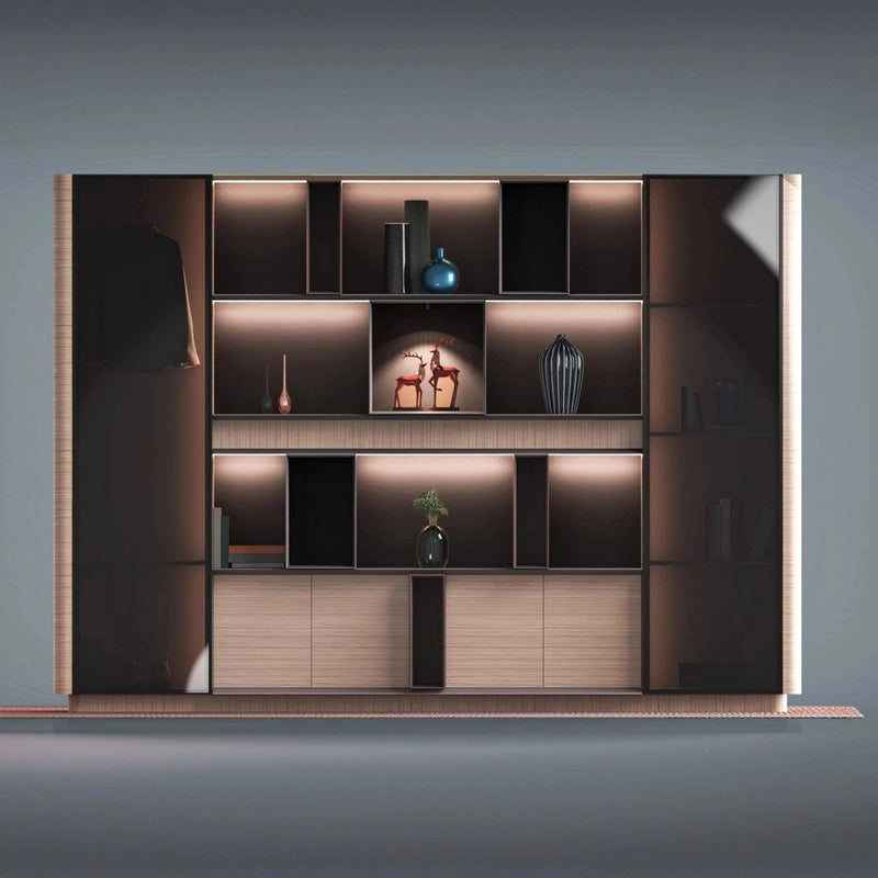 Fabrizio · Office Shelving Wall Unit w/ Integrated Lighting & Storage Cabinets