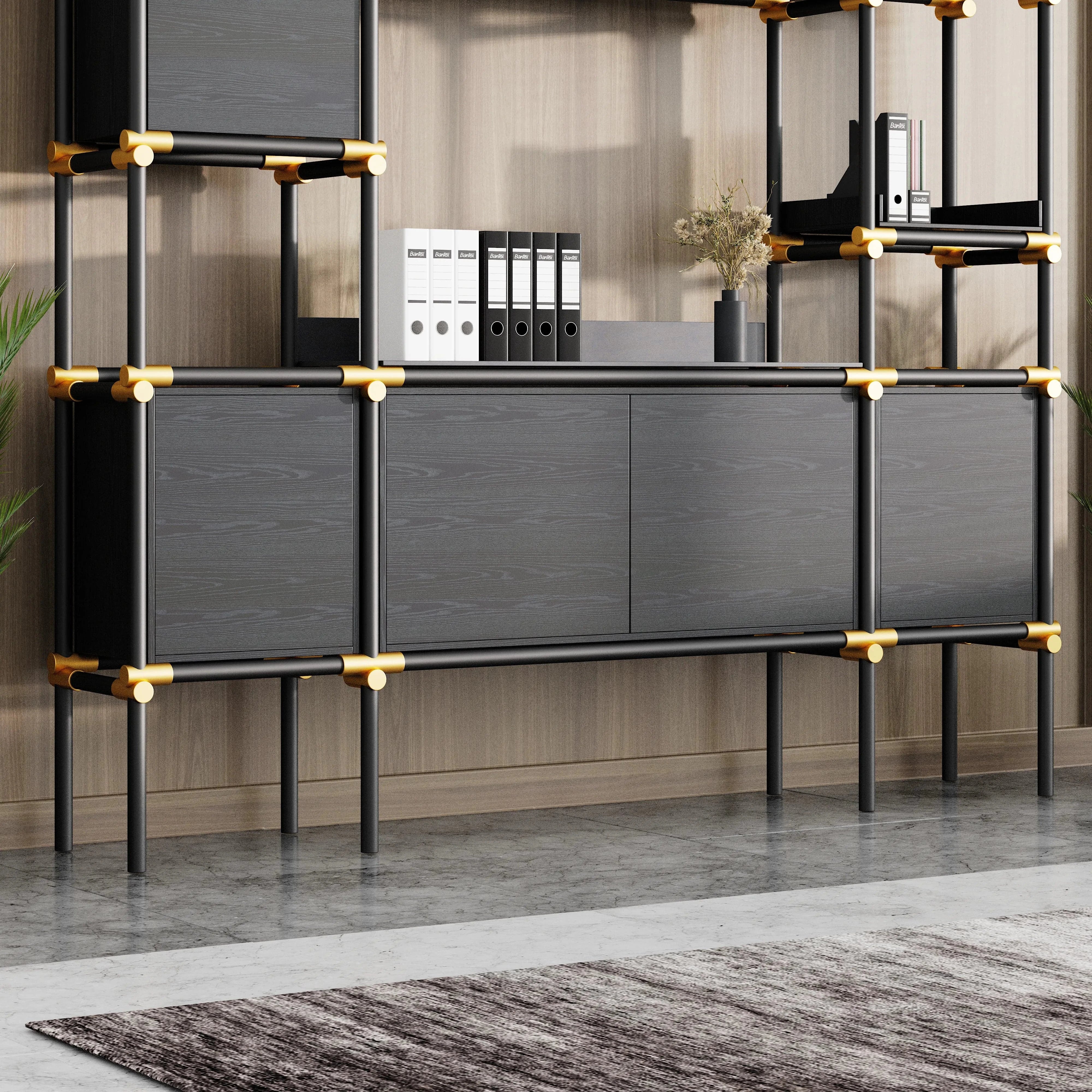 Facet · 95″W Open Display Office Shelves & Cabinet
