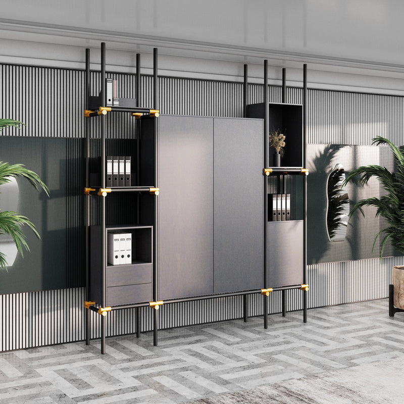 Facet · 95″W Open Display Office Shelves & Cabinet
