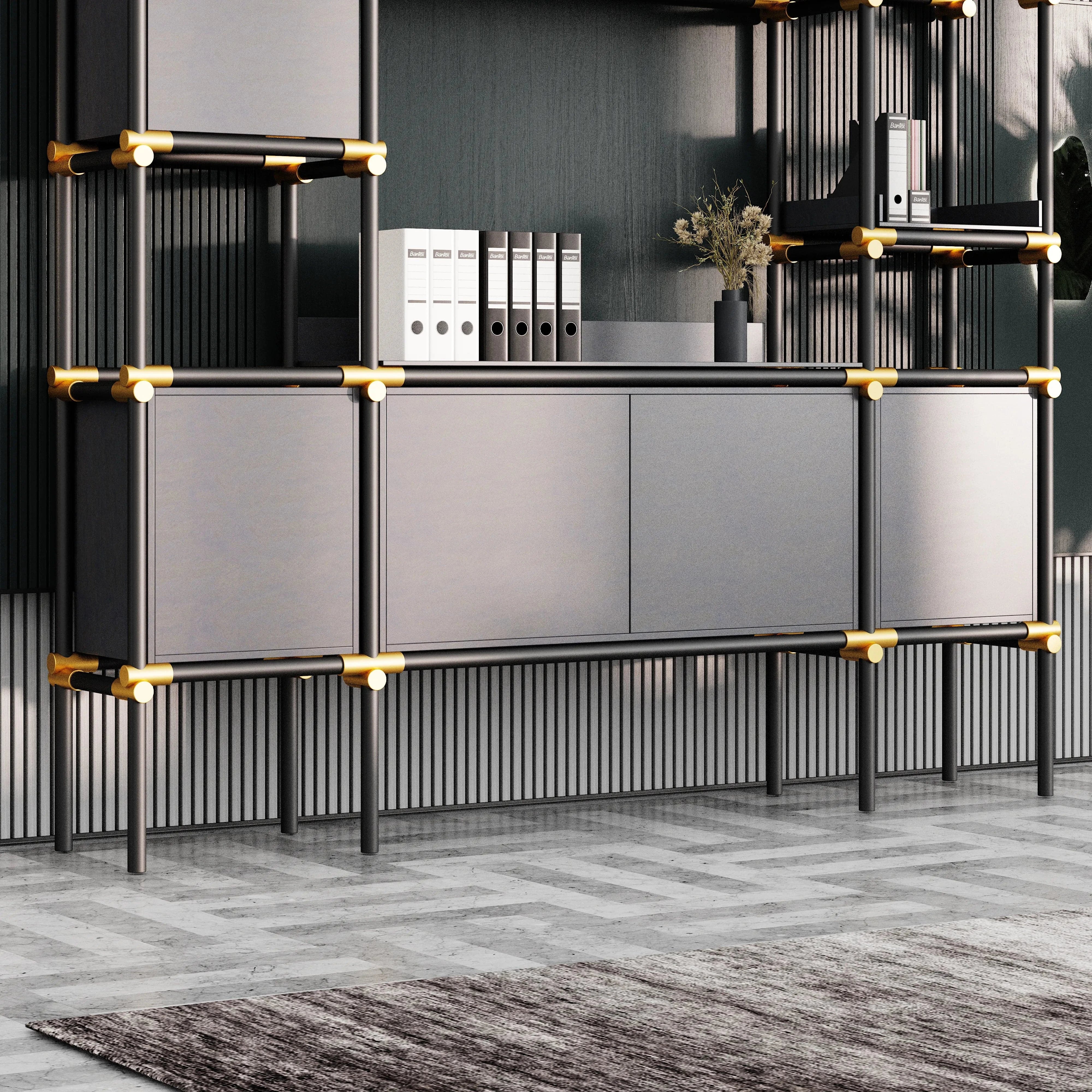 Facet · 95″W Open Display Office Shelves & Cabinet