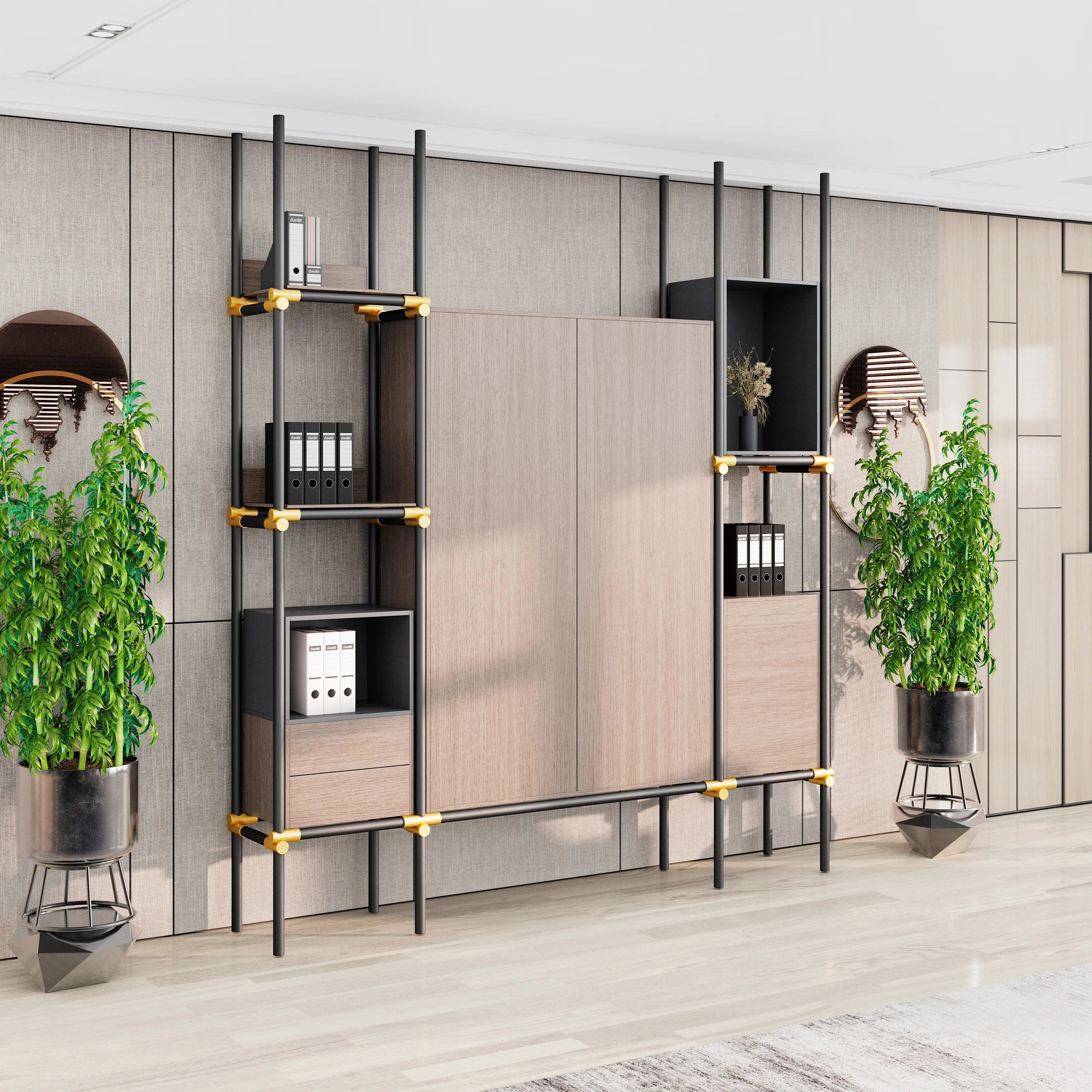 Facet · 95″W Open Display Office Shelves & Cabinet