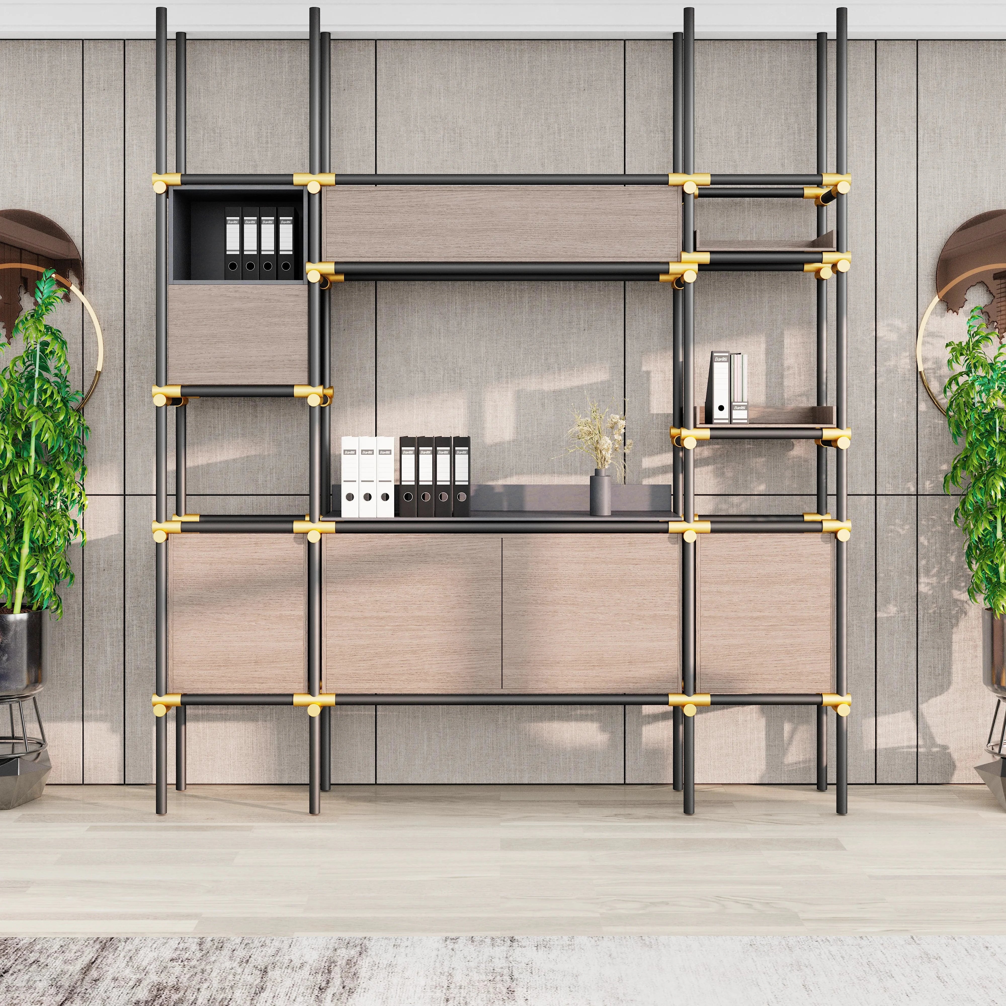 Facet · 95″W Open Display Office Shelves & Cabinet