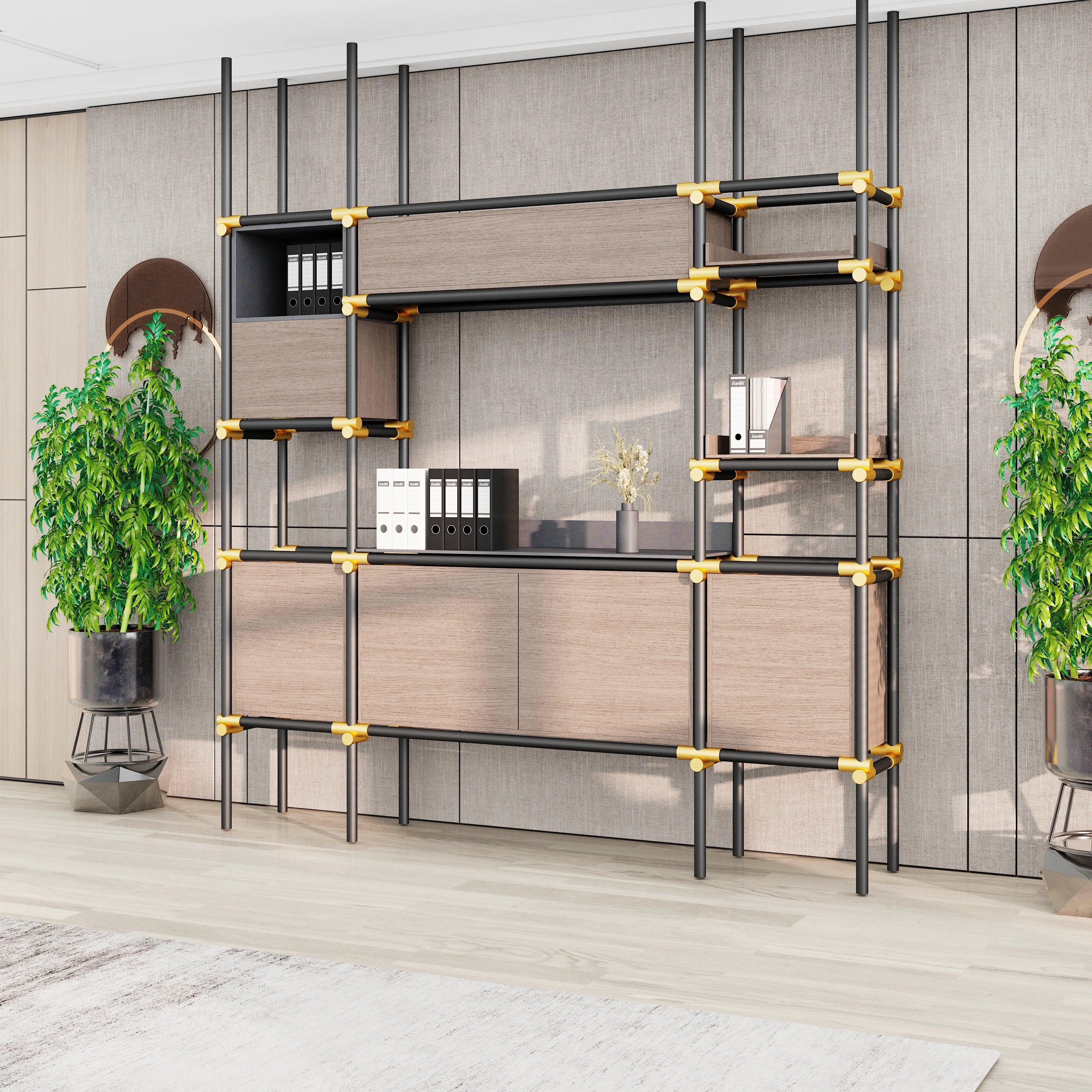 Facet · 95″W Open Display Office Shelves & Cabinet