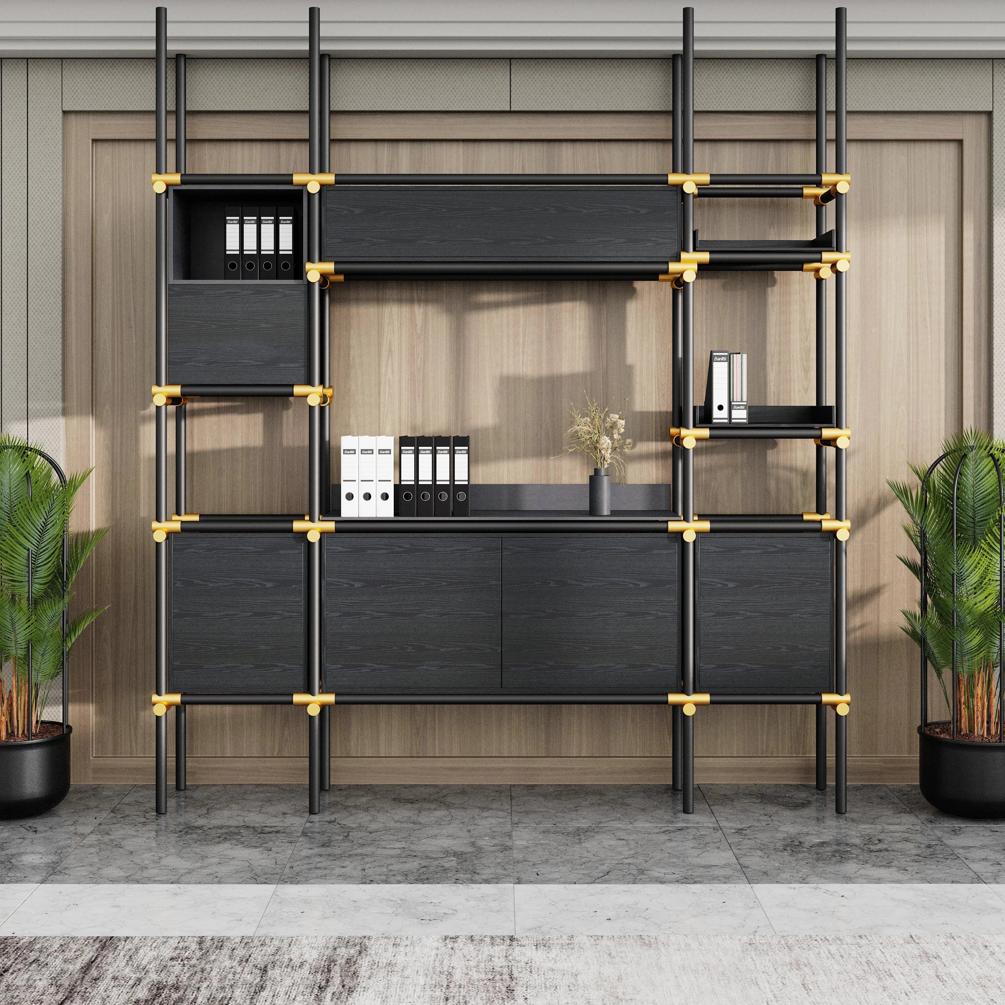 Facet · 95″W Open Display Office Shelves & Cabinet