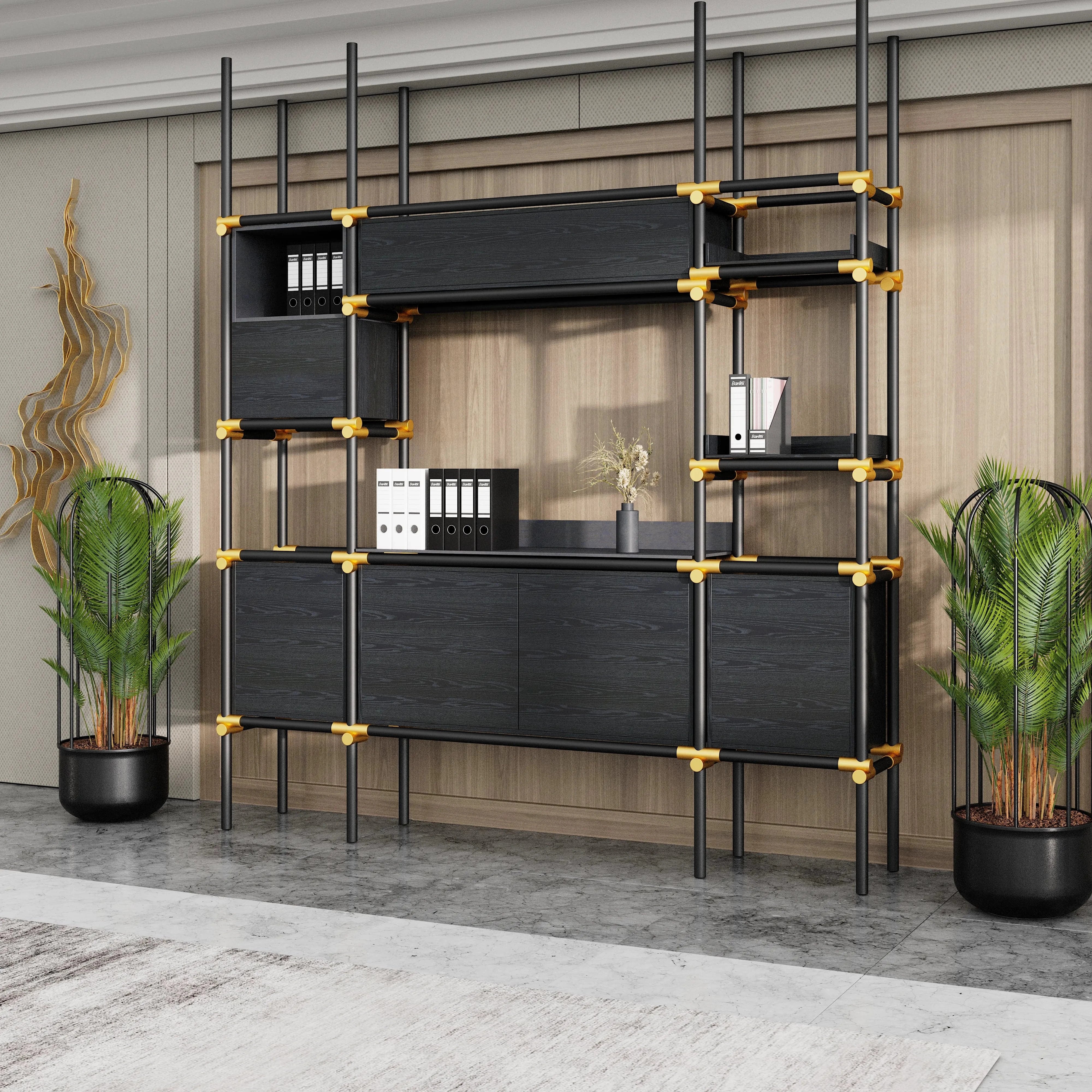 Facet · 95″W Open Display Office Shelves & Cabinet