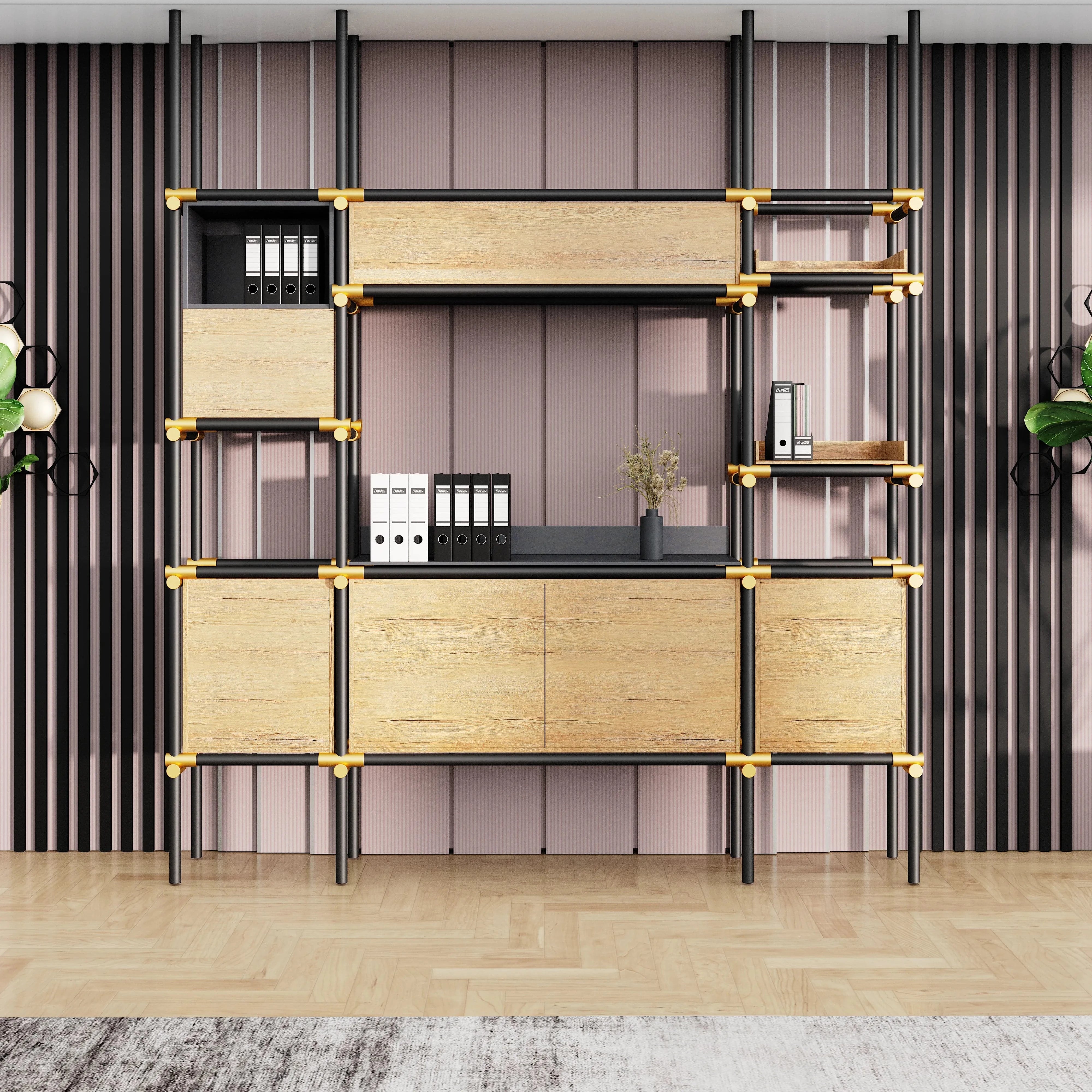 Facet · 95″W Open Display Office Shelves & Cabinet