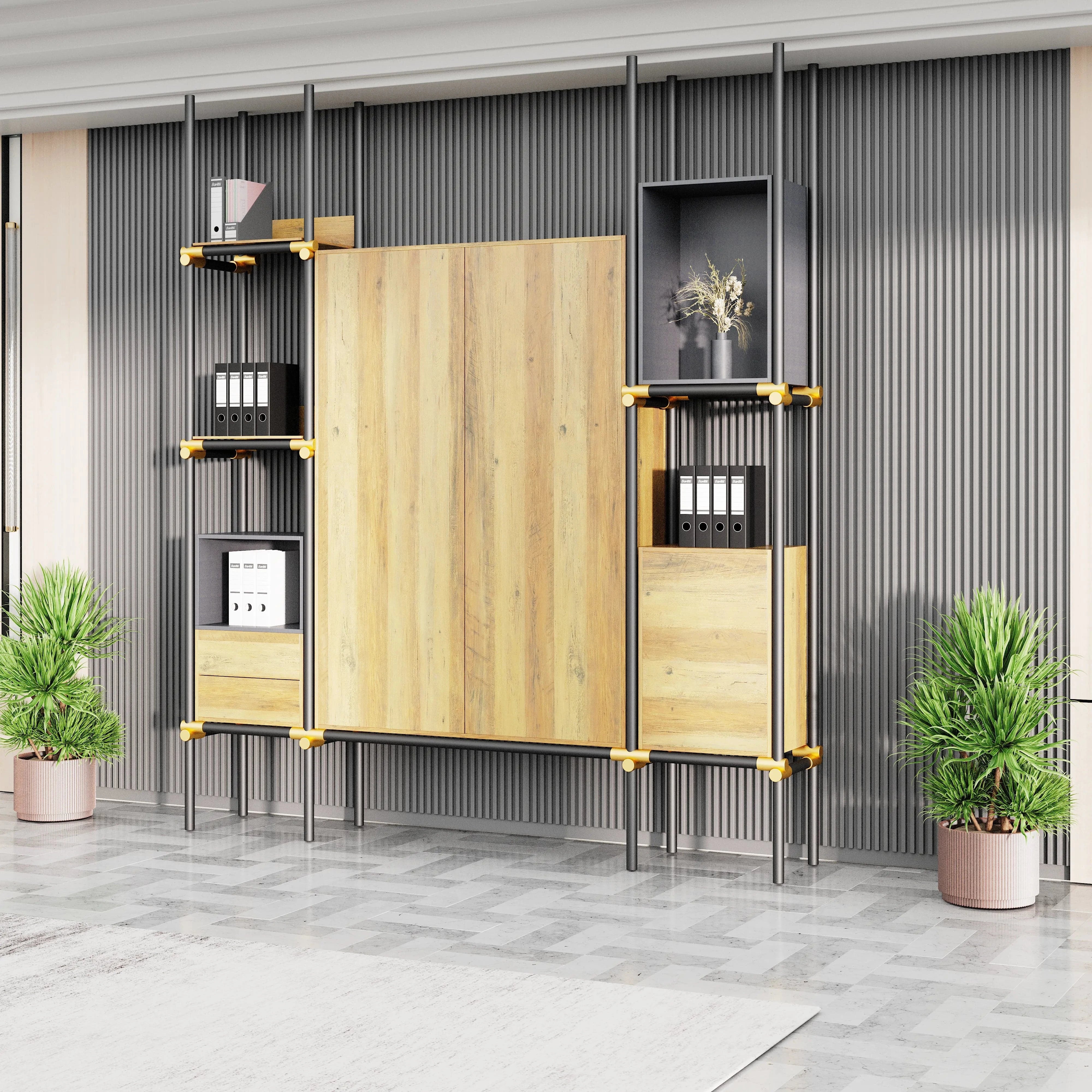 Facet · 95″W Open Display Office Shelves & Cabinet