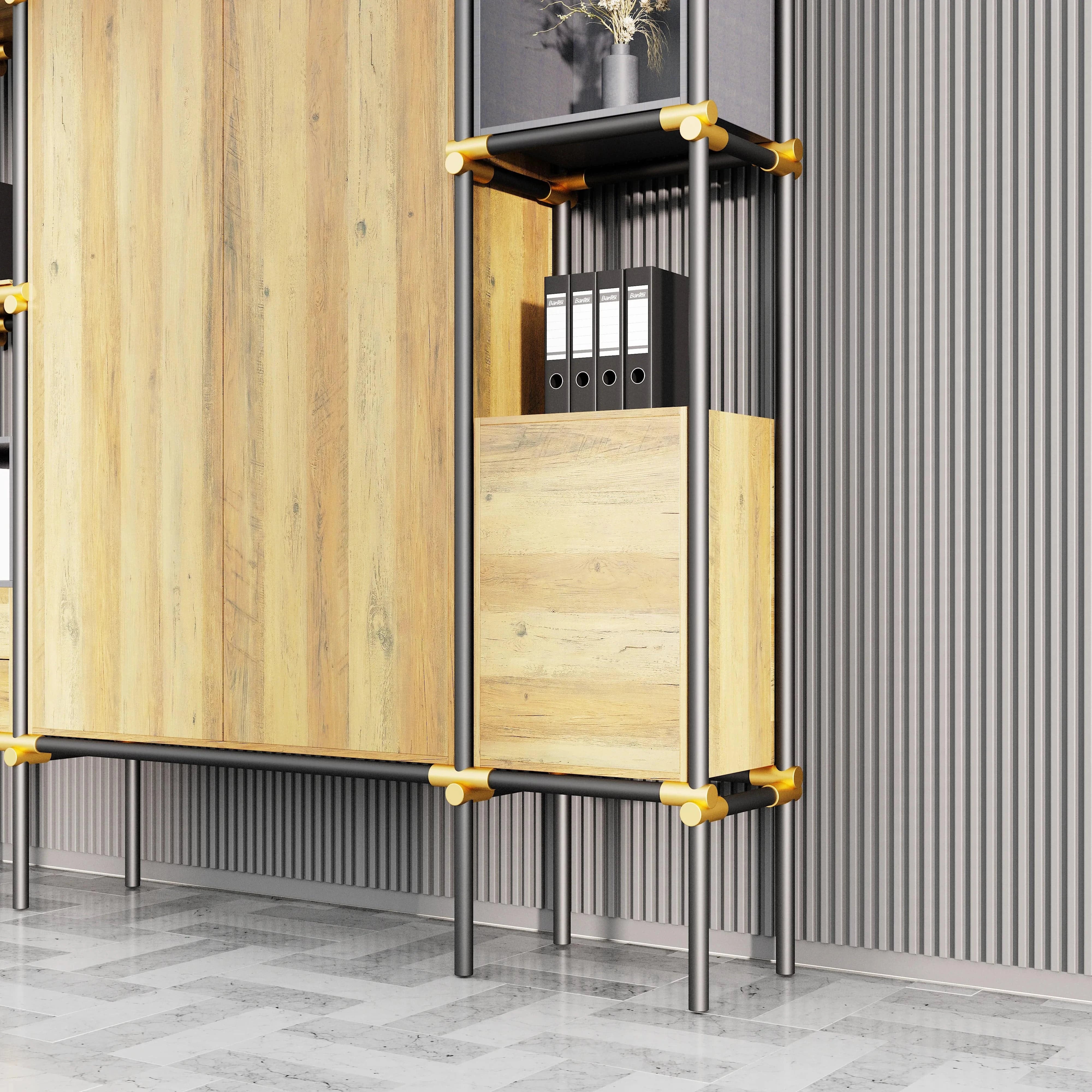 Facet · 95″W Open Display Office Shelves & Cabinet