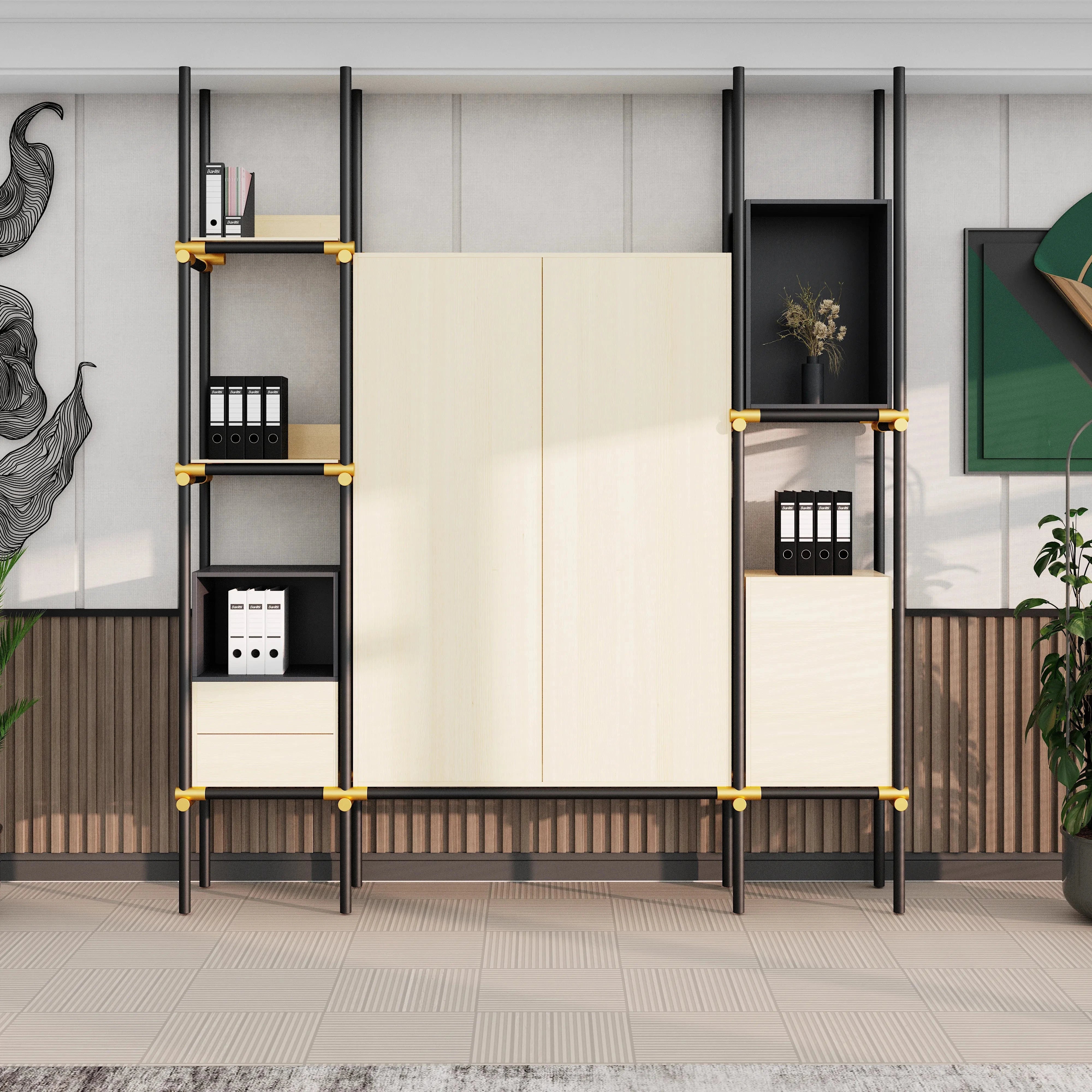 Facet · 95″W Open Display Office Shelves & Cabinet
