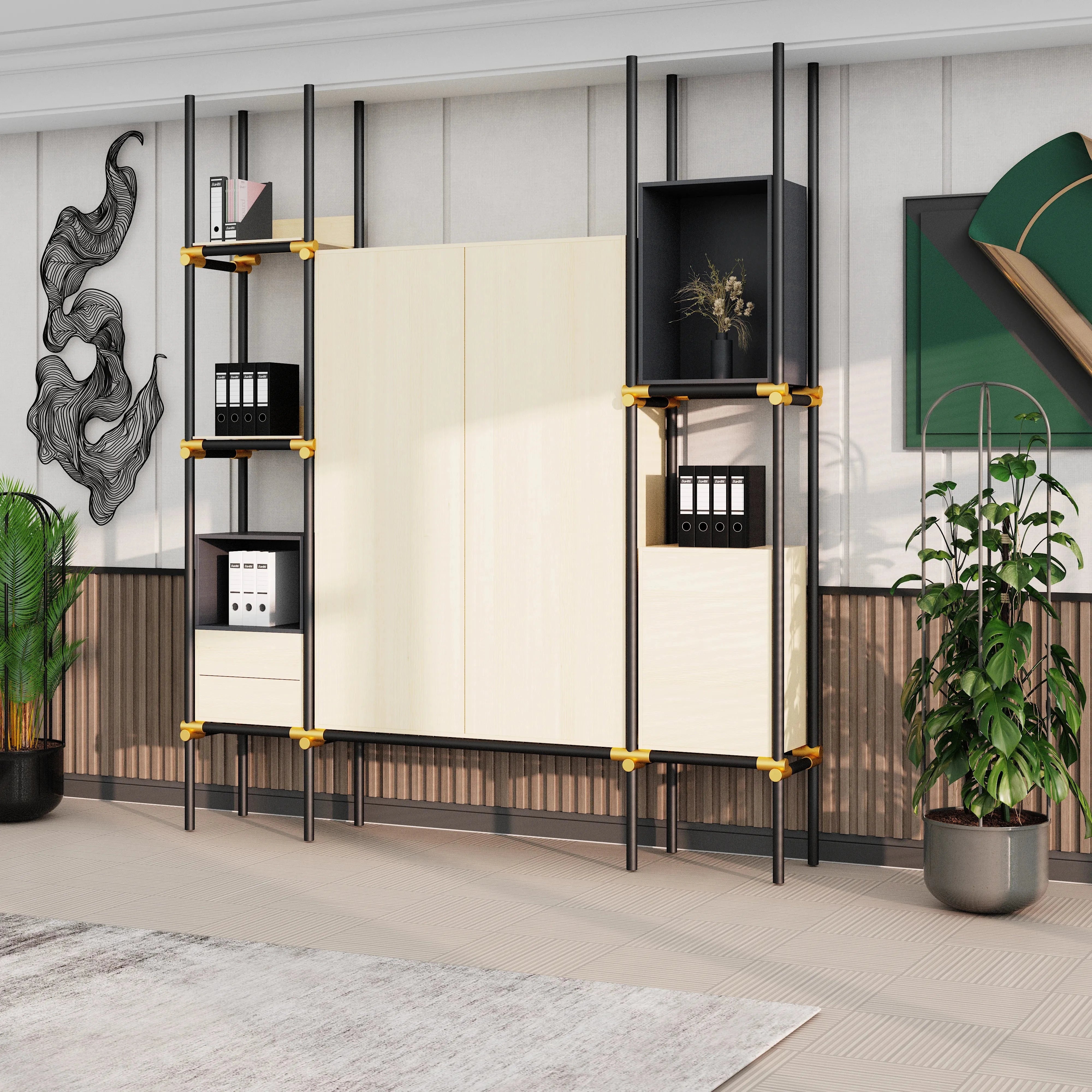 Facet · 95″W Open Display Office Shelves & Cabinet