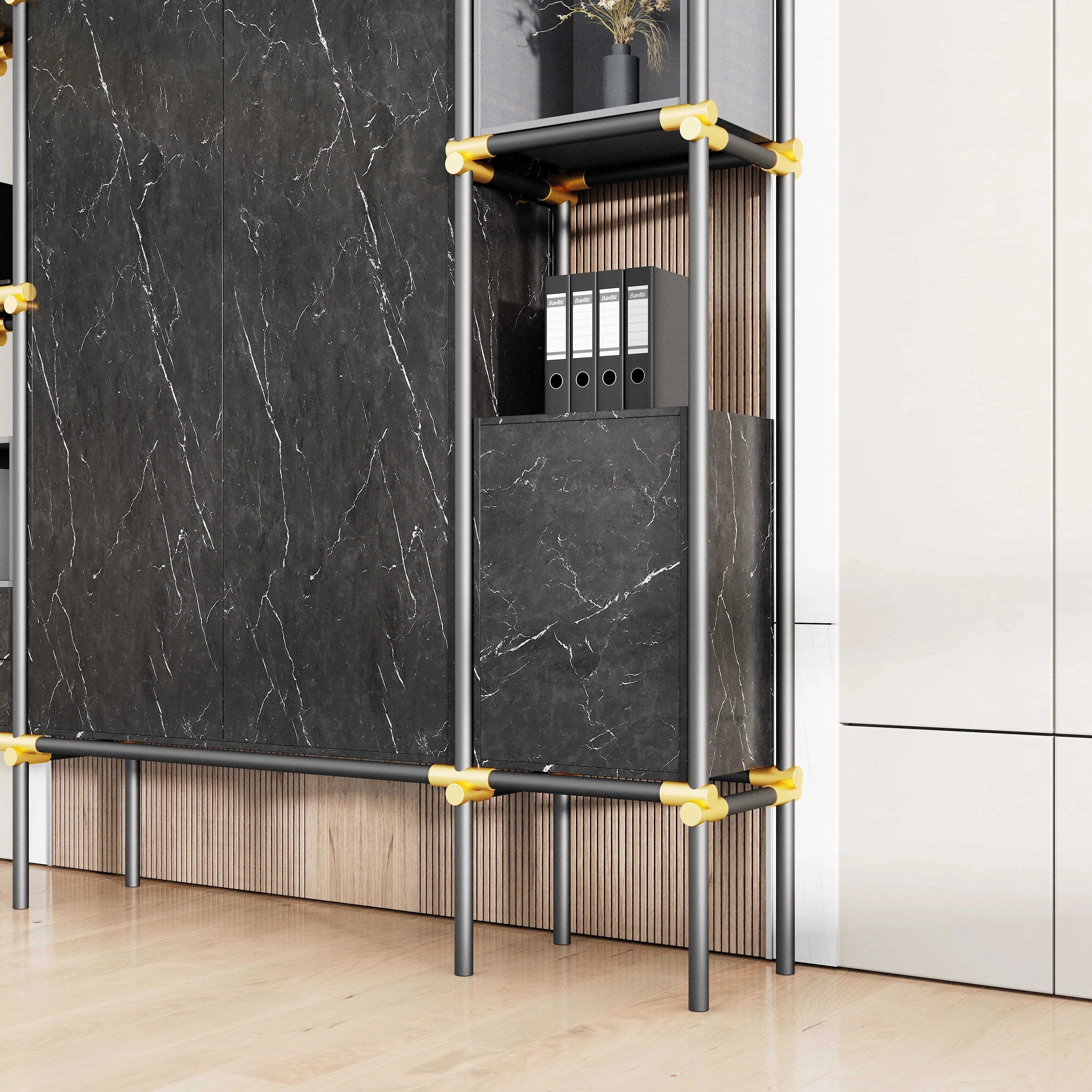 Facet · 95″W Open Display Office Shelves & Cabinet