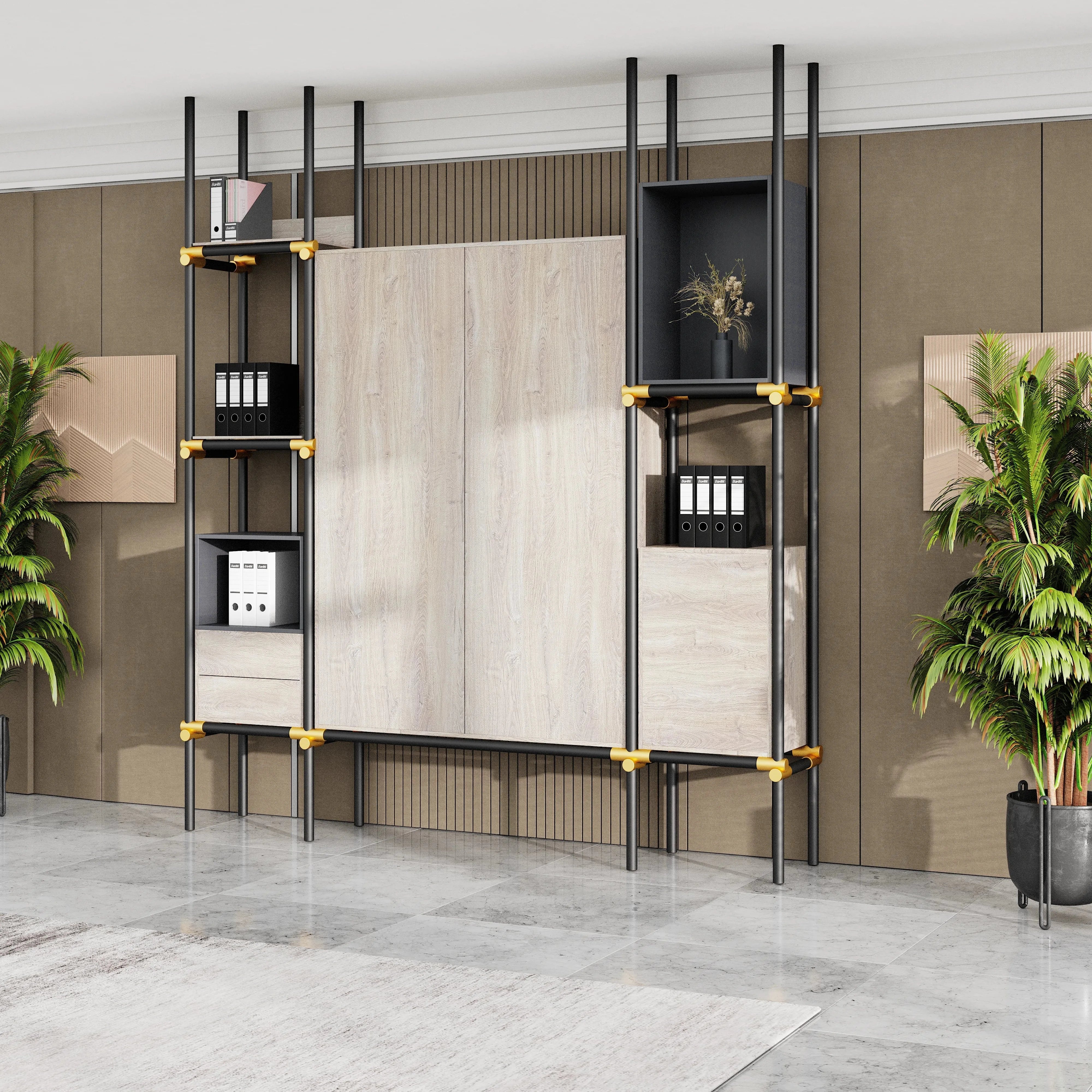 Facet · 95″W Open Display Office Shelves & Cabinet