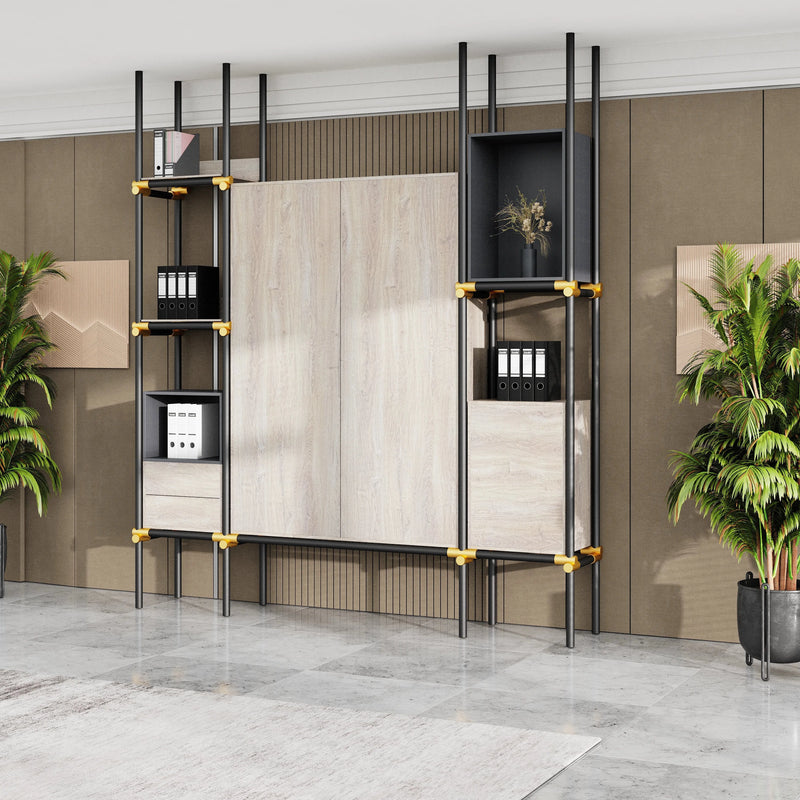 Facet · 95″W Open Display Office Shelves & Cabinet