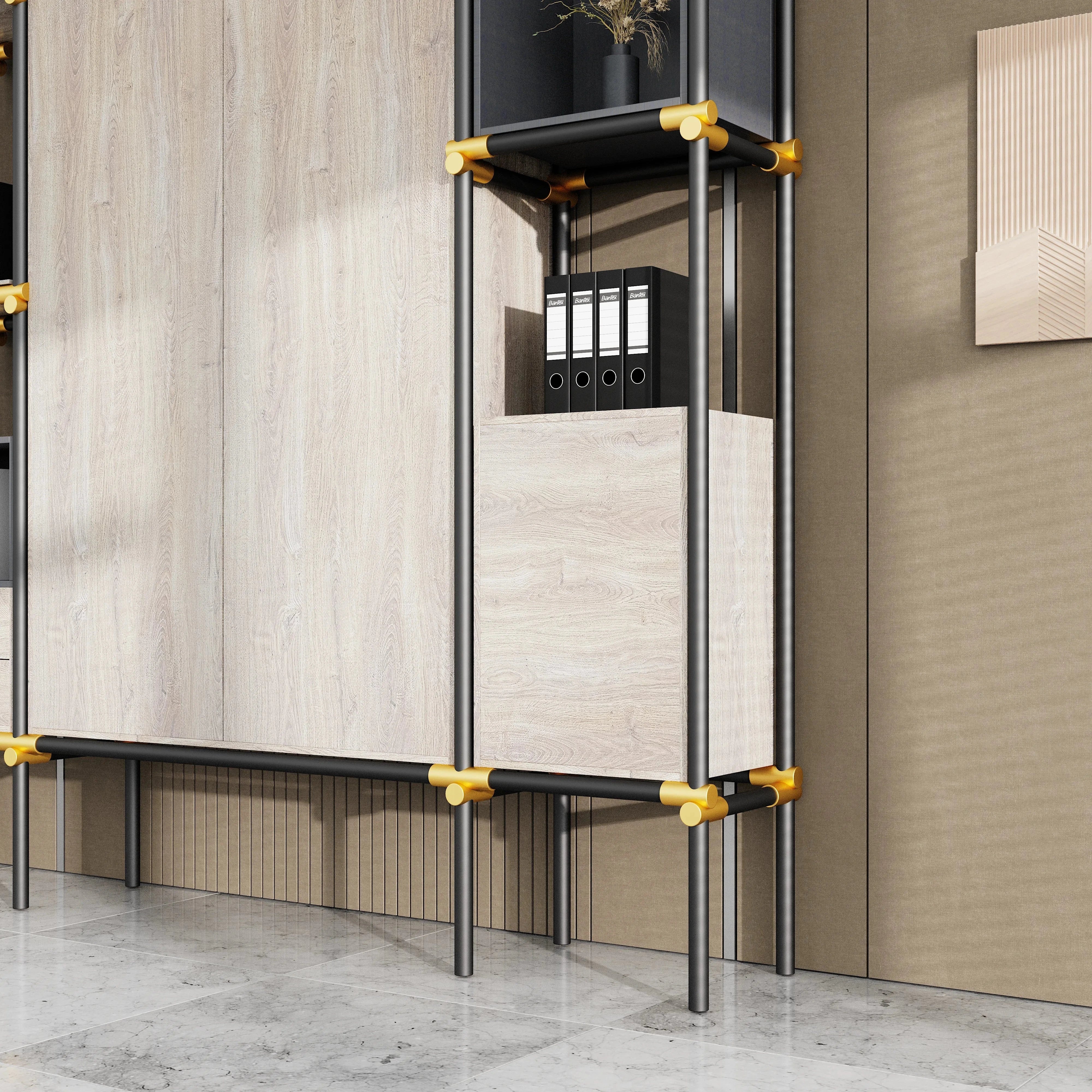 Facet · 95″W Open Display Office Shelves & Cabinet