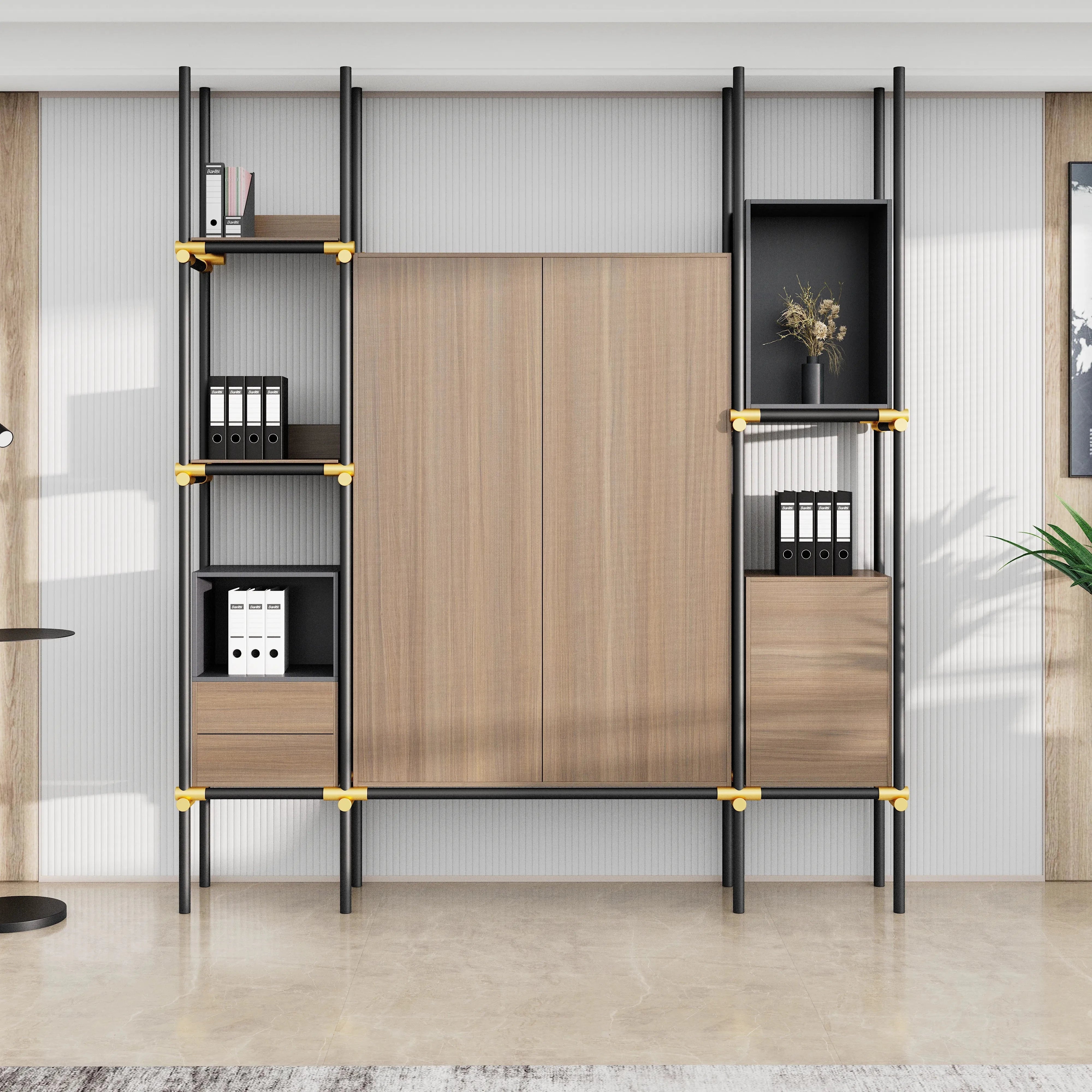 Facet · 95″W Open Display Office Shelves & Cabinet
