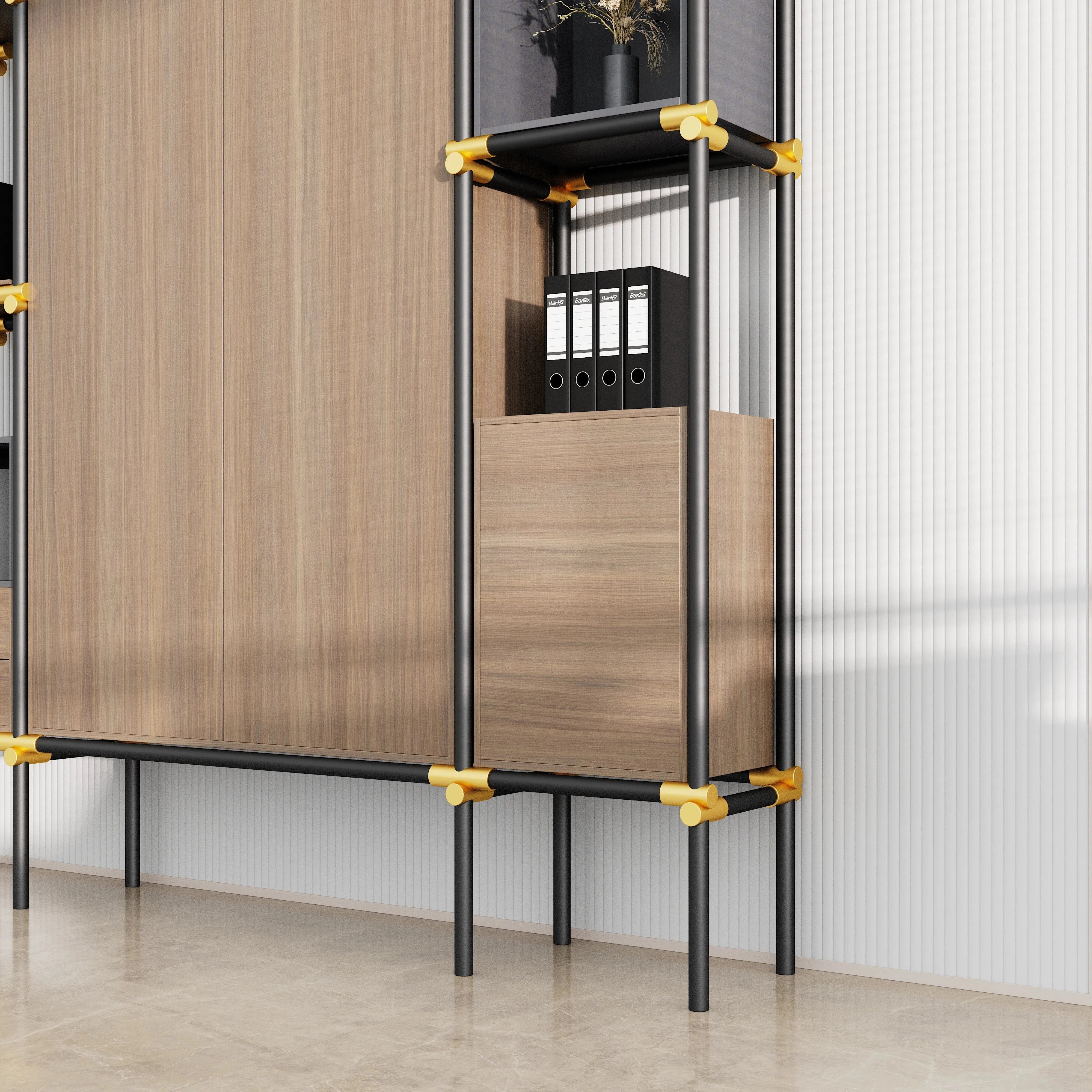 Facet · 95″W Open Display Office Shelves & Cabinet