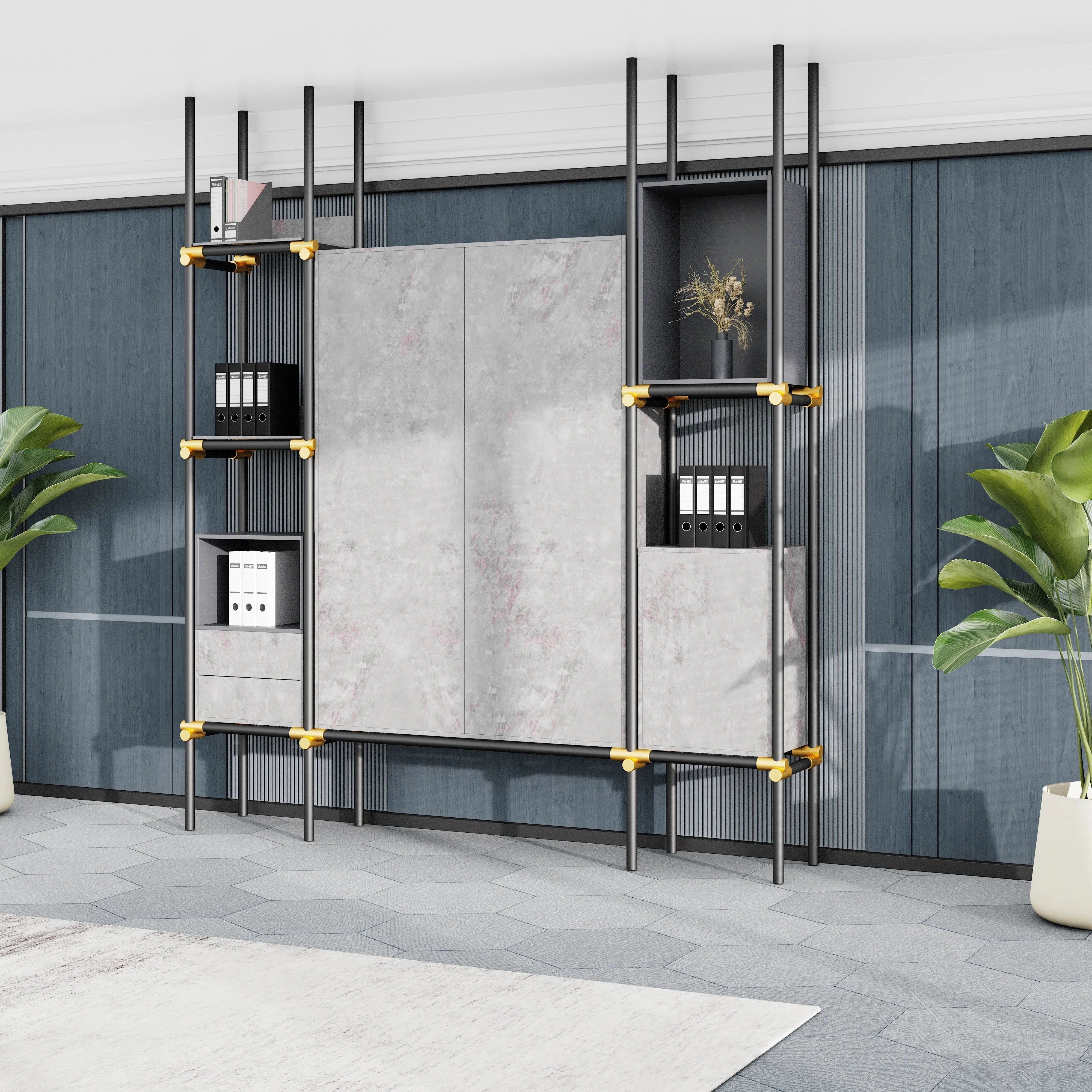 Facet · 95″W Open Display Office Shelves & Cabinet