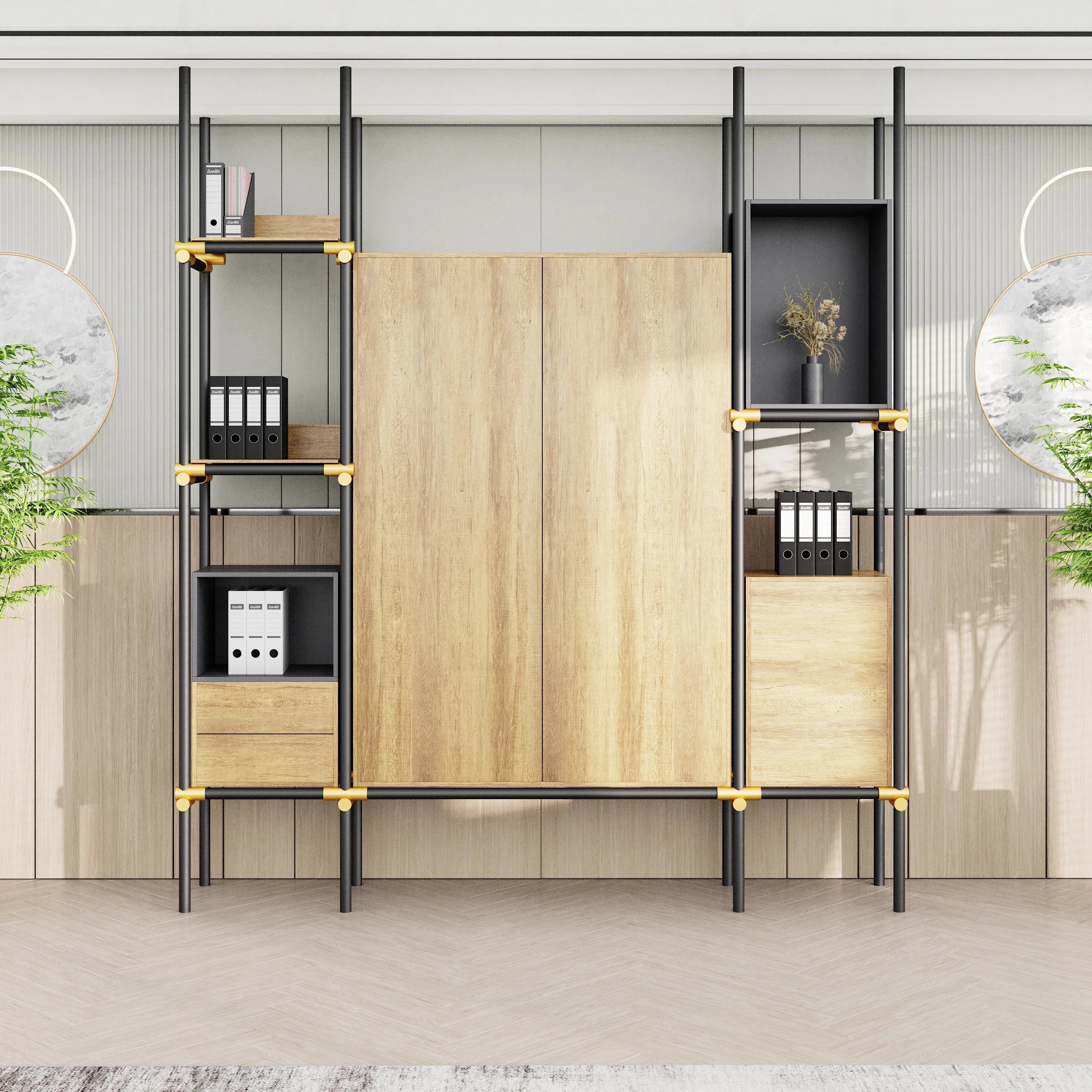 Facet · 95″W Open Display Office Shelves & Cabinet