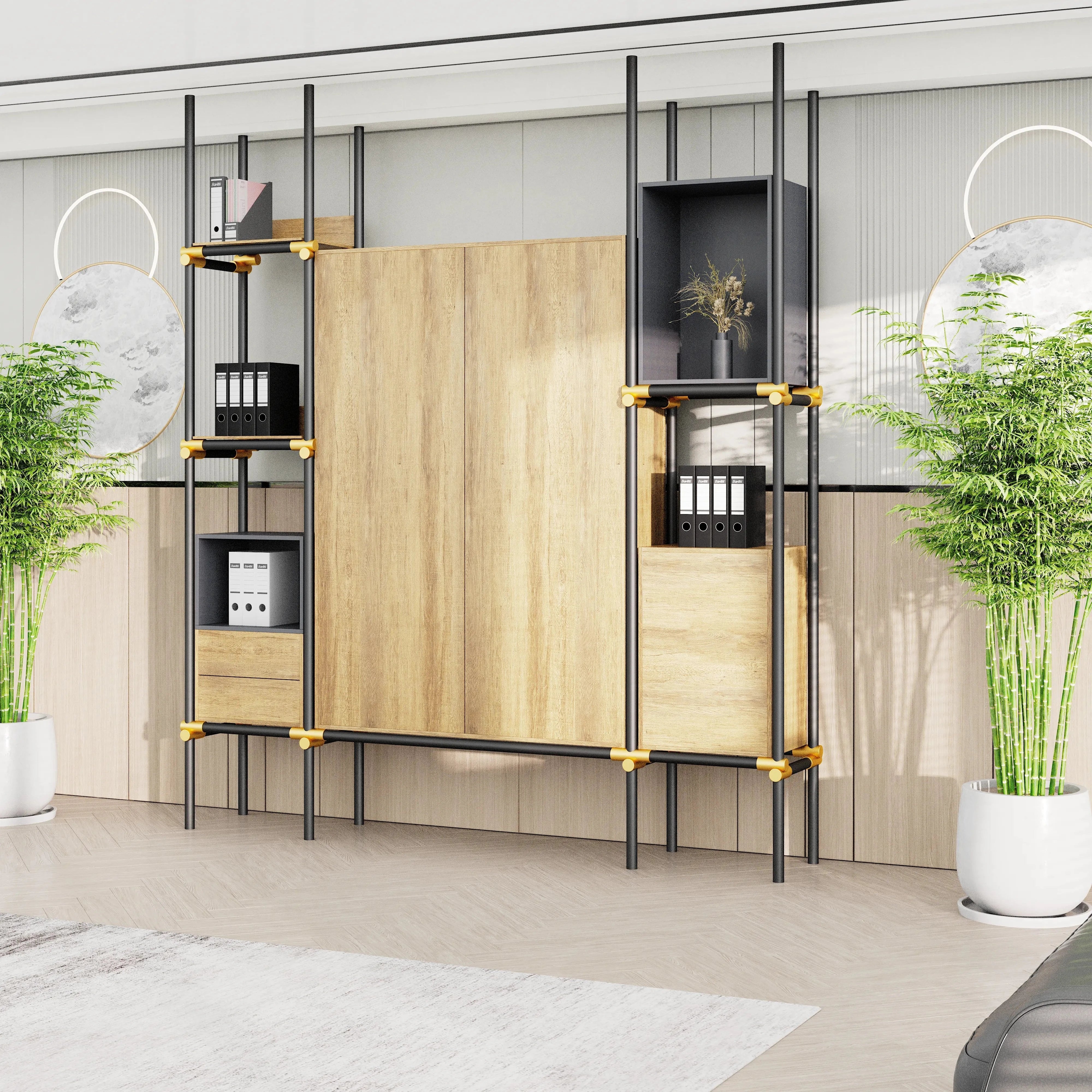 Facet · 95″W Open Display Office Shelves & Cabinet