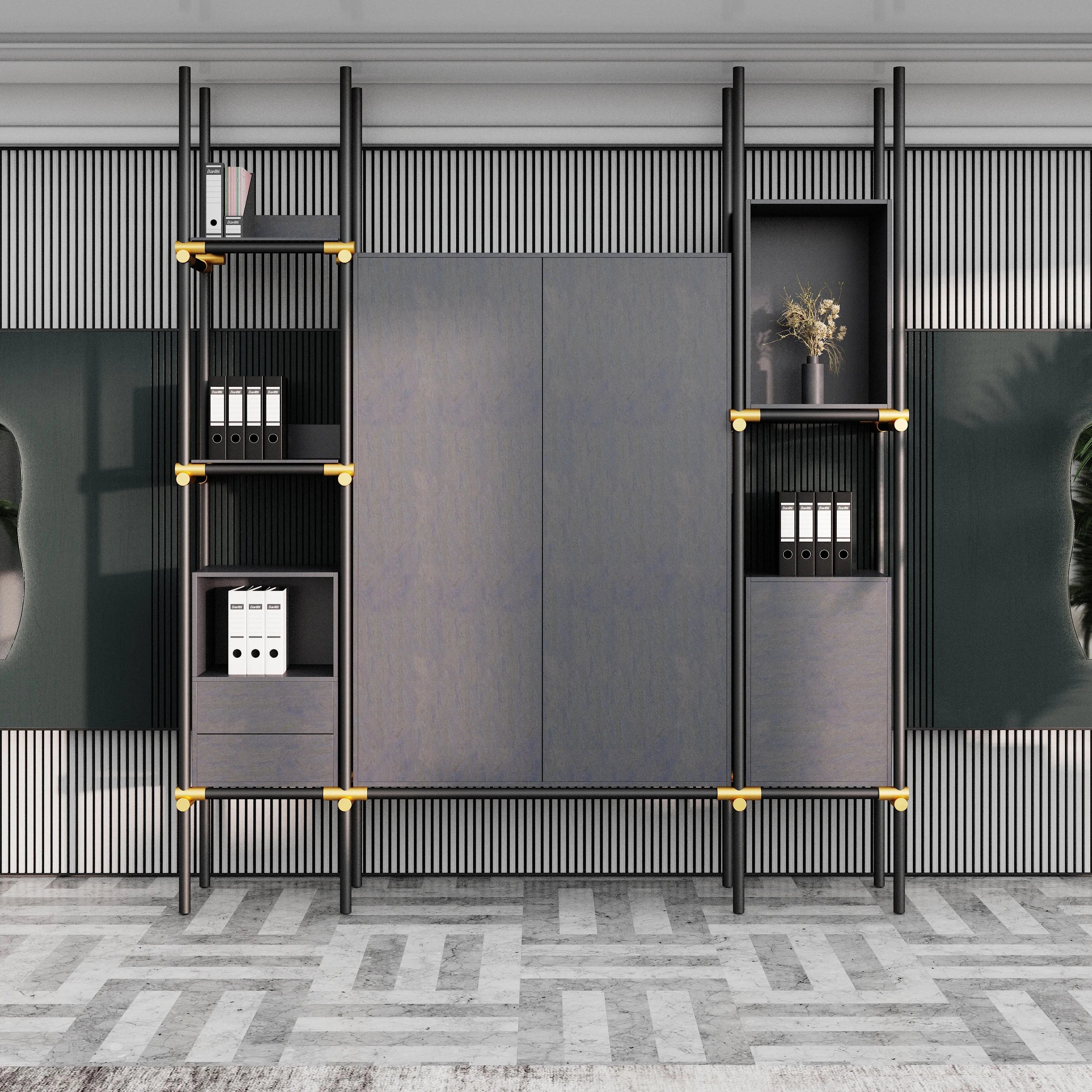 Facet · 95″W Open Display Office Shelves & Cabinet