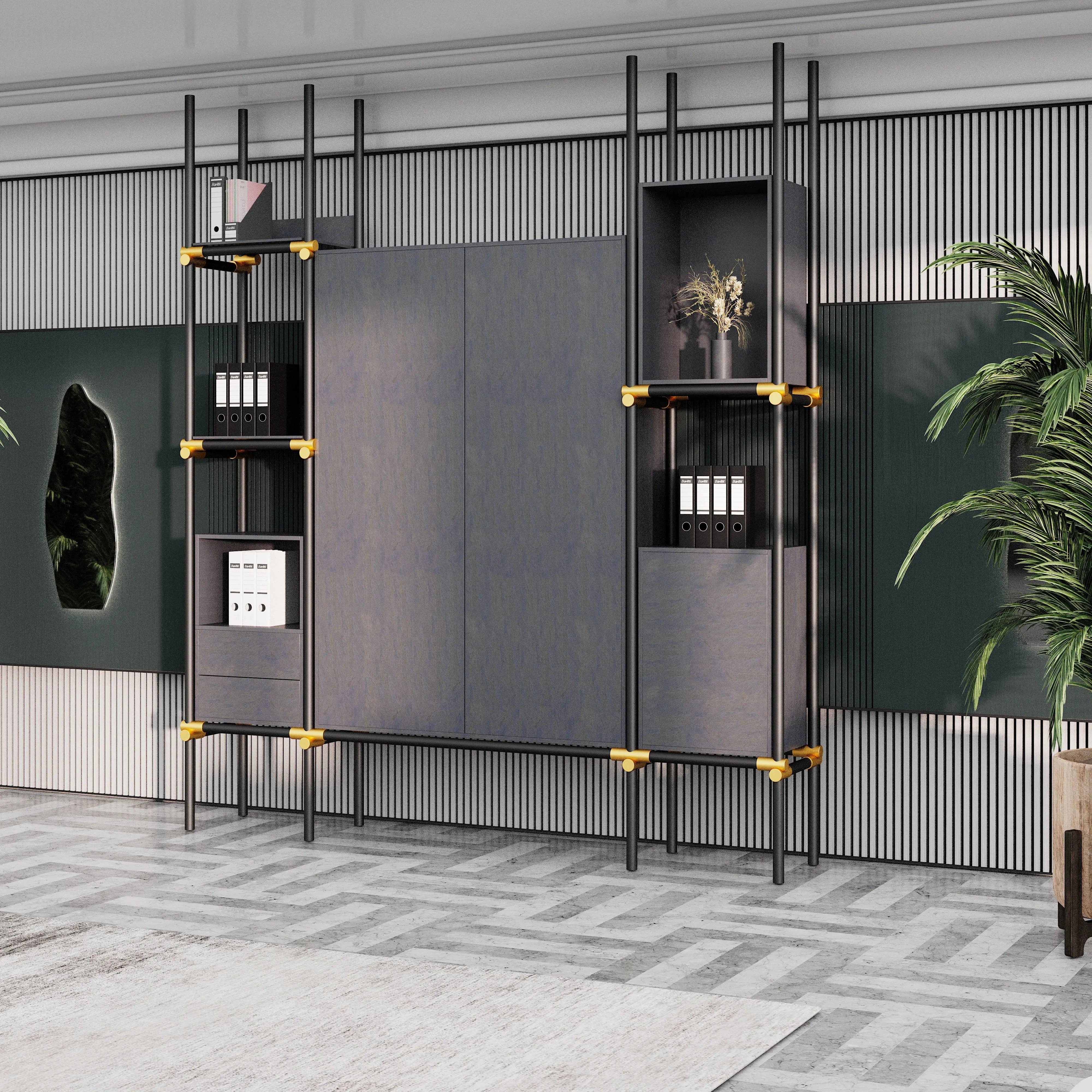 Facet · 95″W Open Display Office Shelves & Cabinet