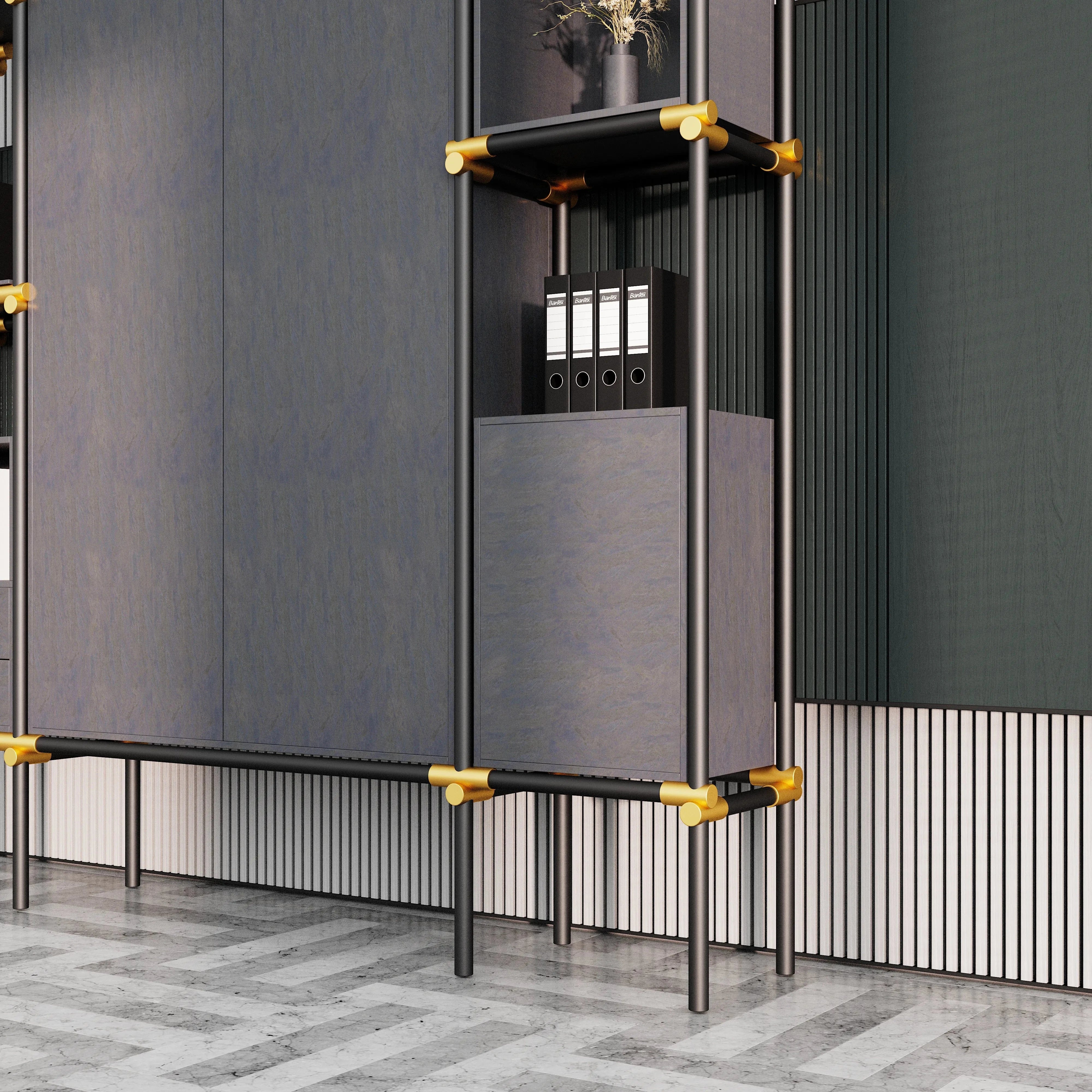 Facet · 95″W Open Display Office Shelves & Cabinet