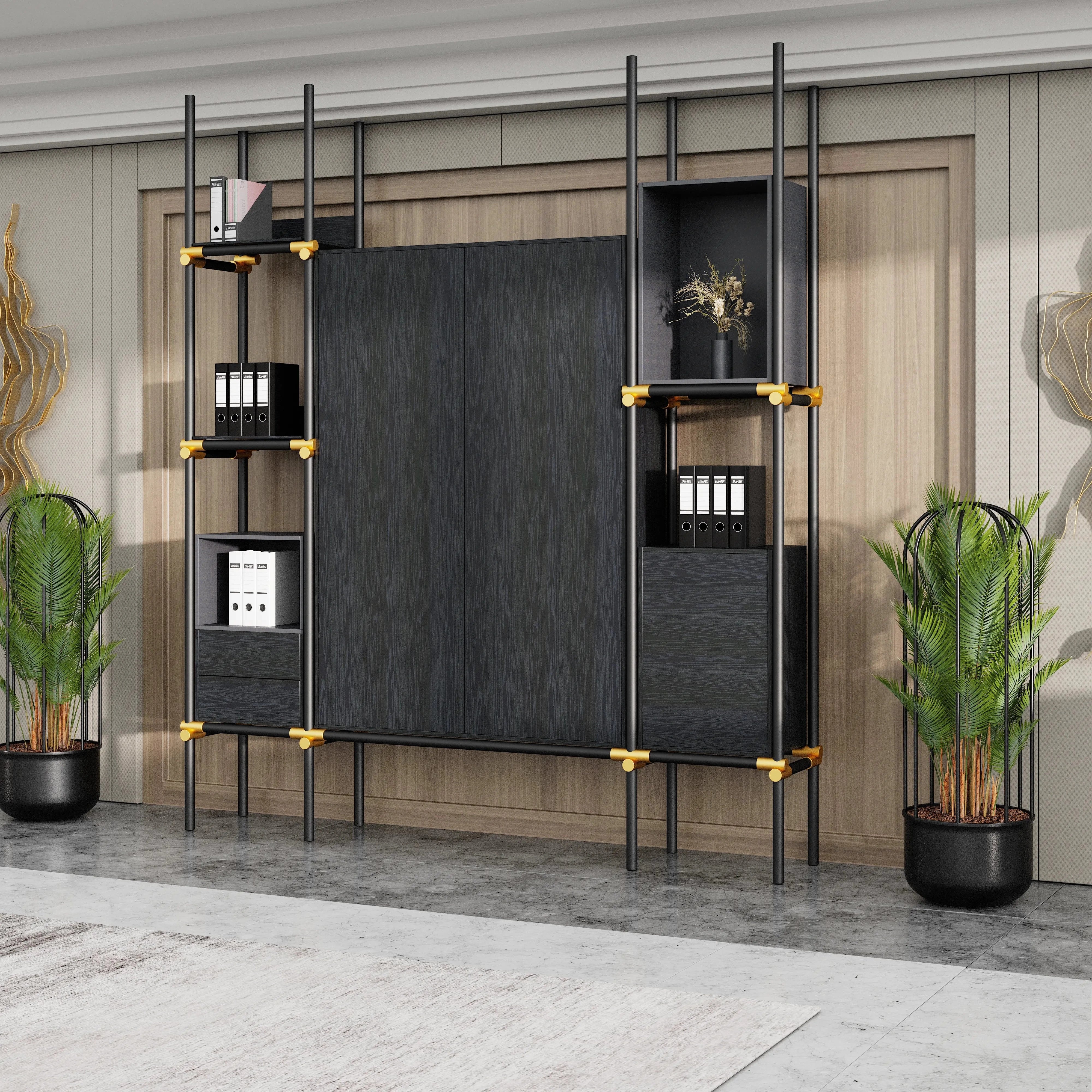 Facet · 95″W Open Display Office Shelves & Cabinet