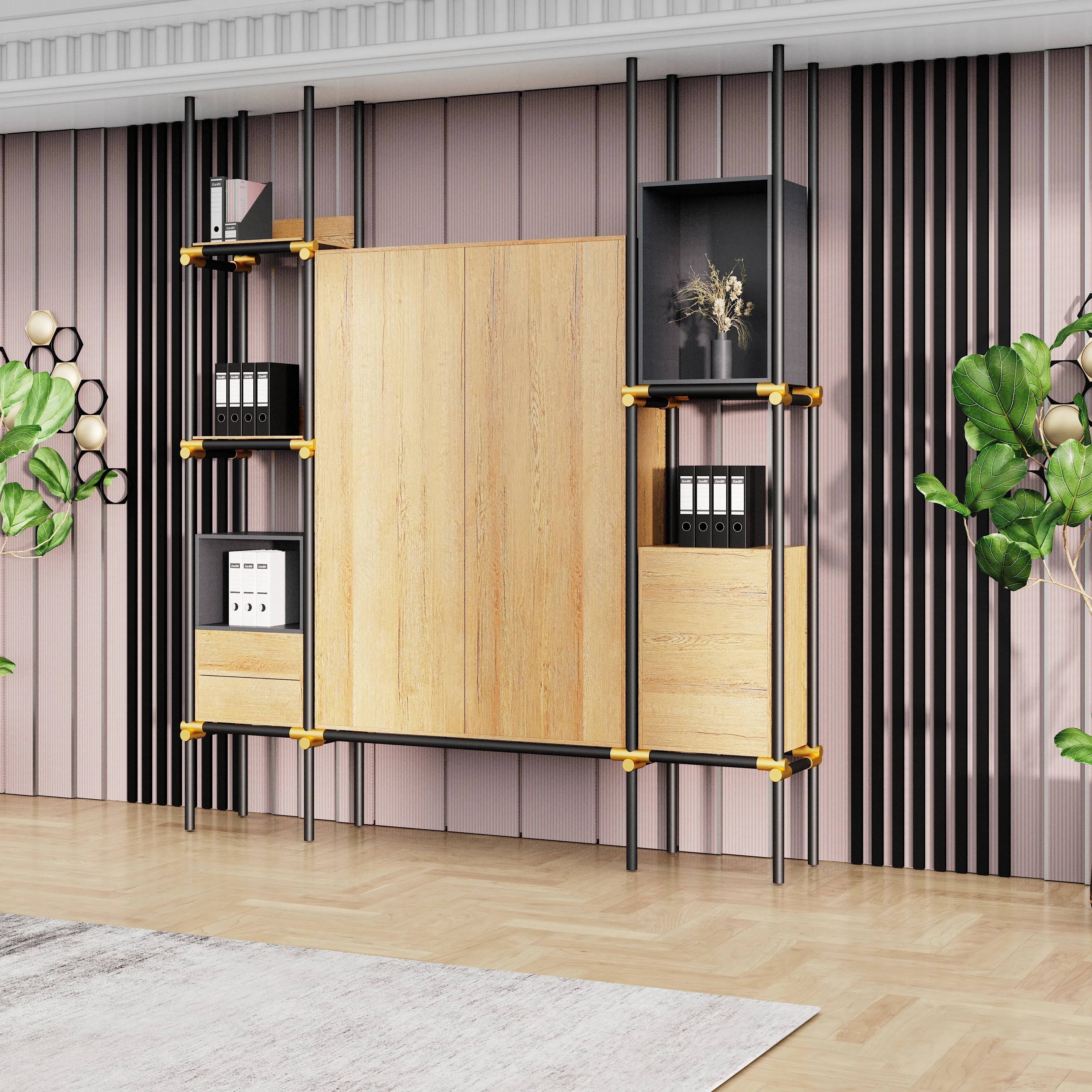 Facet · 95″W Open Display Office Shelves & Cabinet
