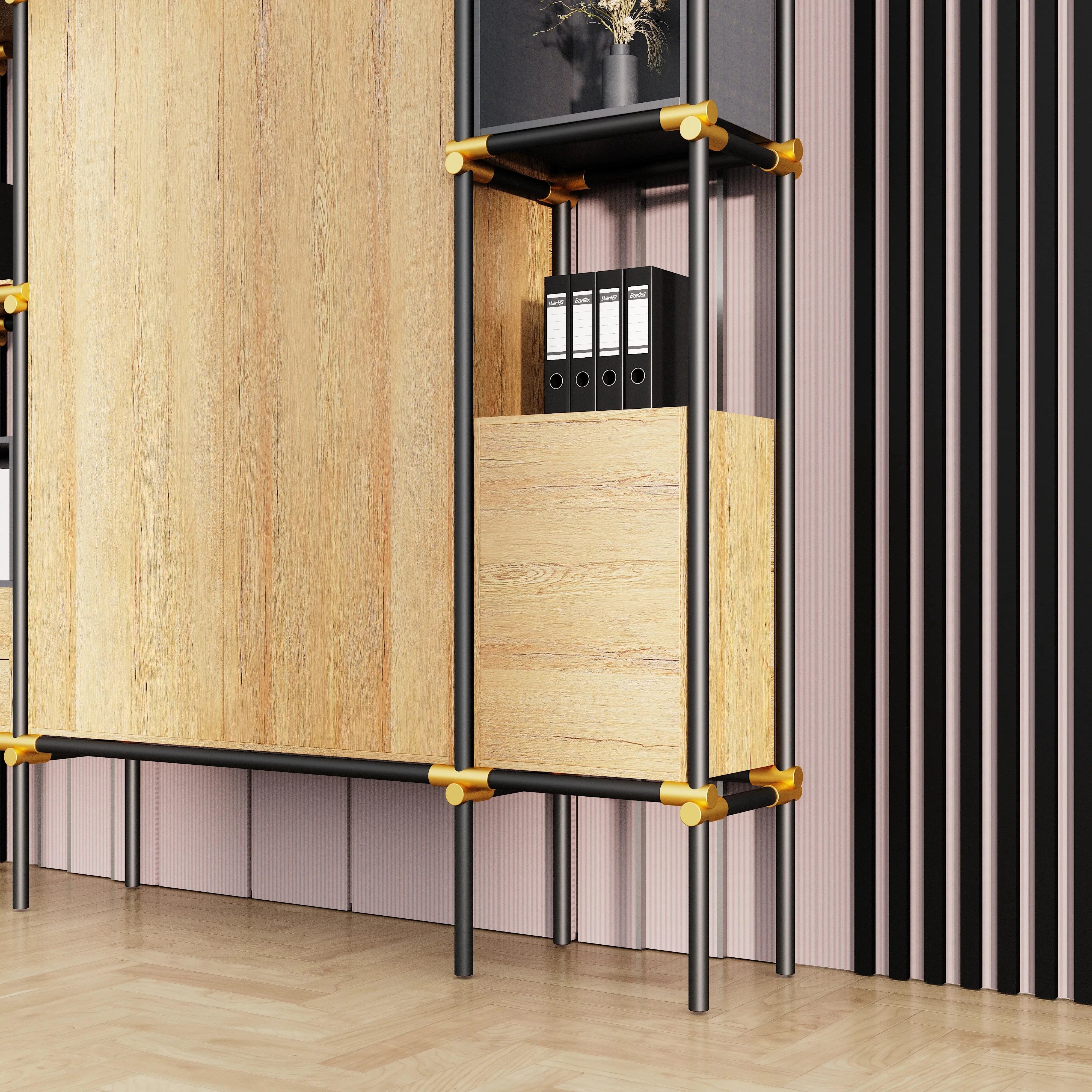 Facet · 95″W Open Display Office Shelves & Cabinet