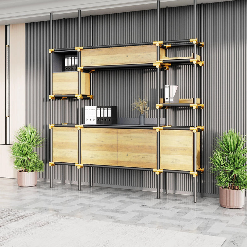 Facet · 95″W Open Display Office Shelves & Cabinet