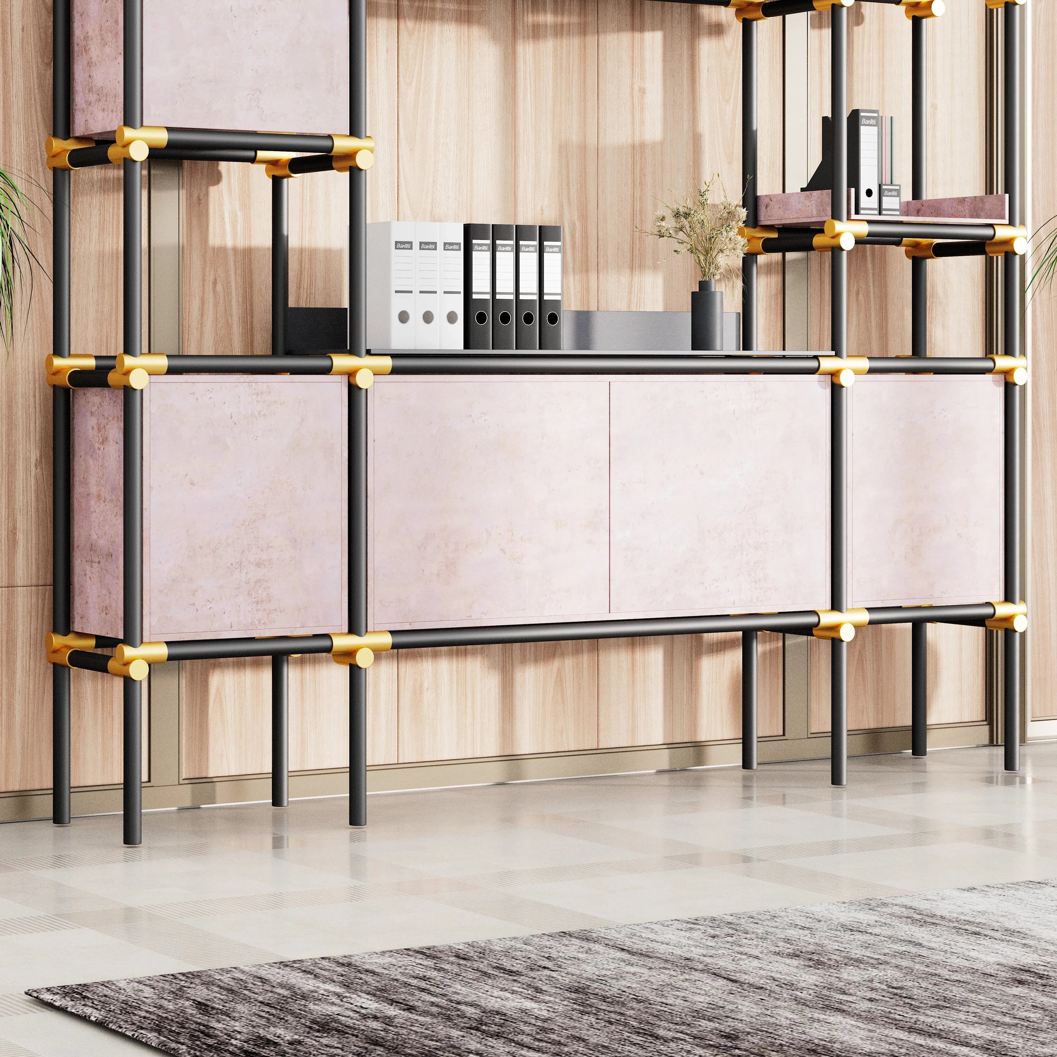 Facet · 95″W Open Display Office Shelves & Cabinet