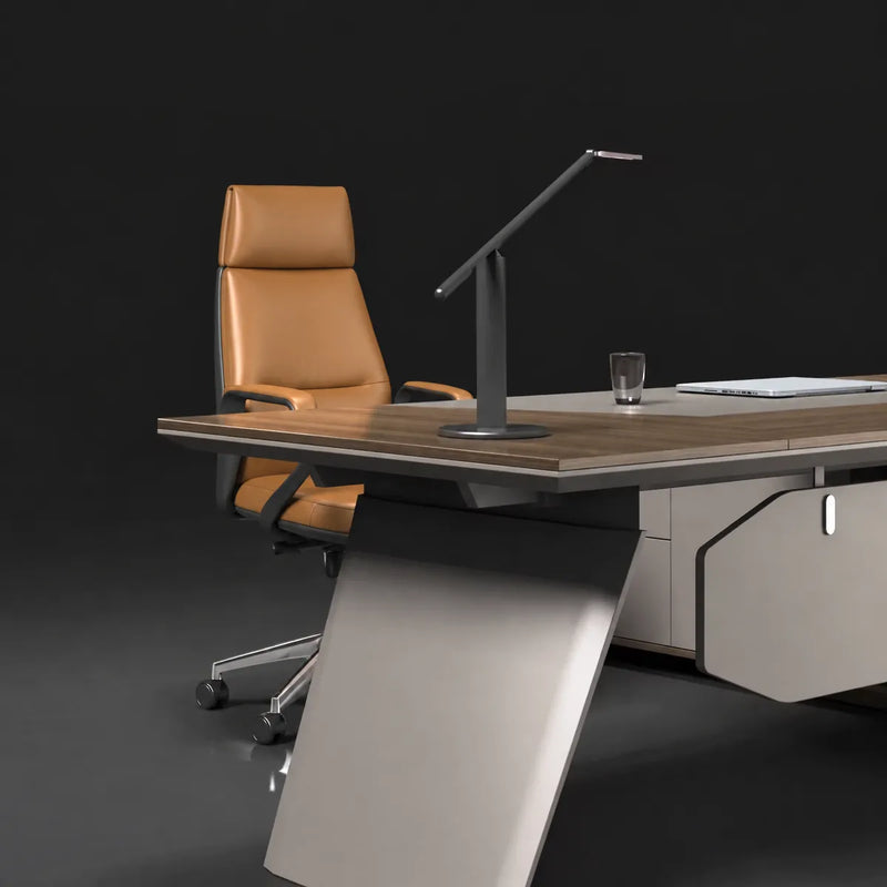 Flynn walnut desktop corner with inset cable port