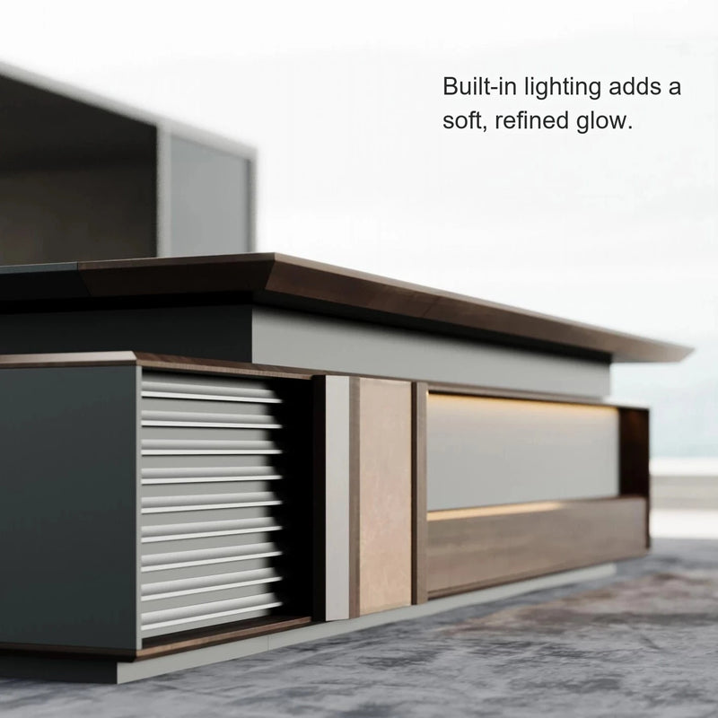 Frisco slatted base detail with lit reveal, close view