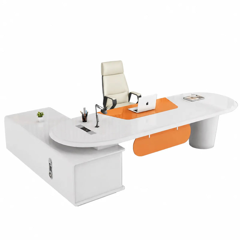 Gauss desk with oval top and drawer pedestal, floating view