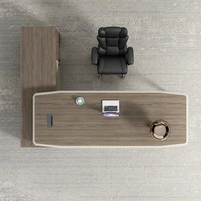 Grafton desk from above with side cabinet and black chair