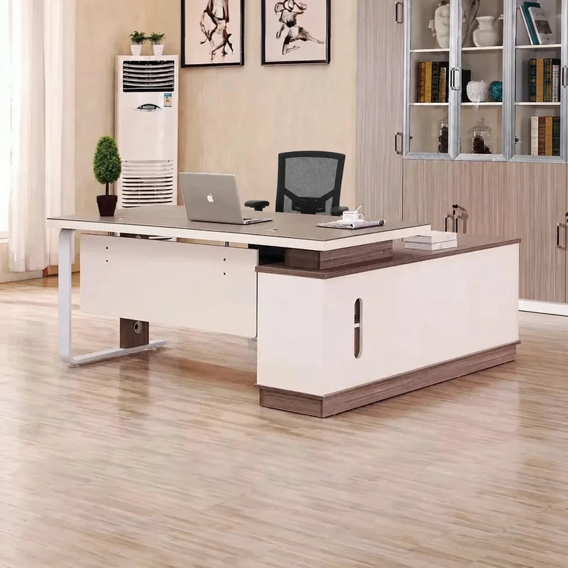 Halley manager desk with laptop in a warm panel office