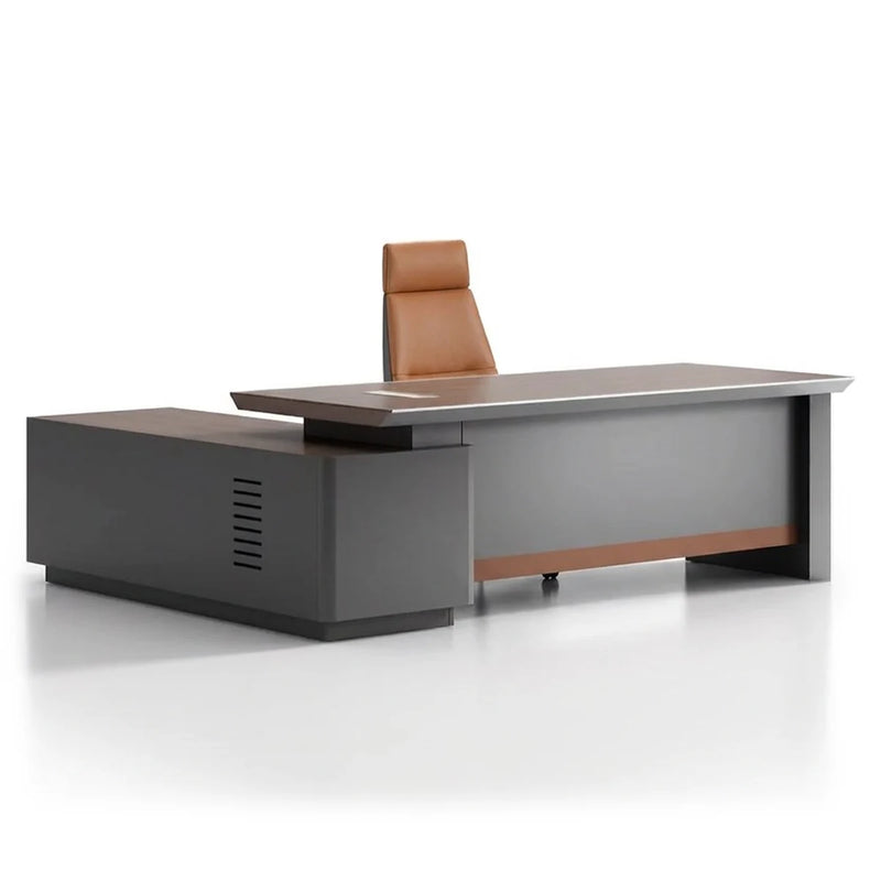 Elgin L-shaped desk in dark slate with copper band accent