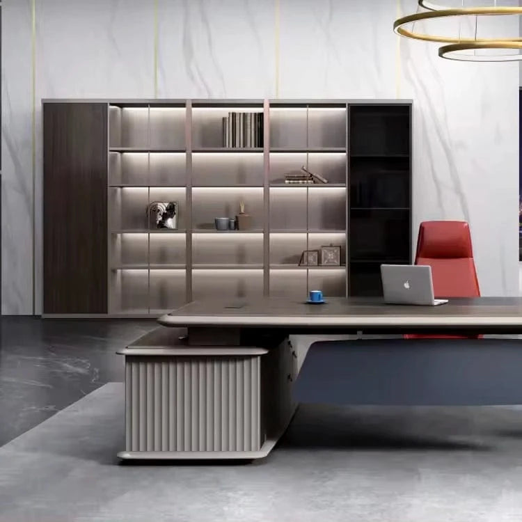 Heather ยท Office Shelves w/ Lighting & Wardrobe Storage