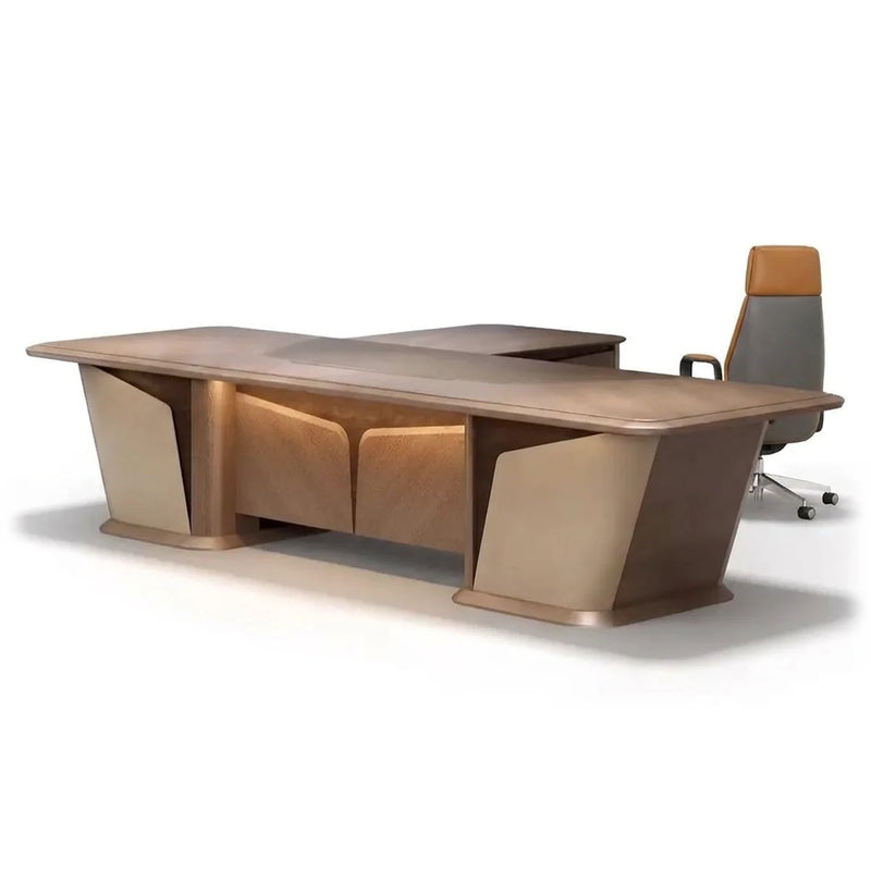 Cognac luxury executive desk in crystal beige with sculpted suede pedestals