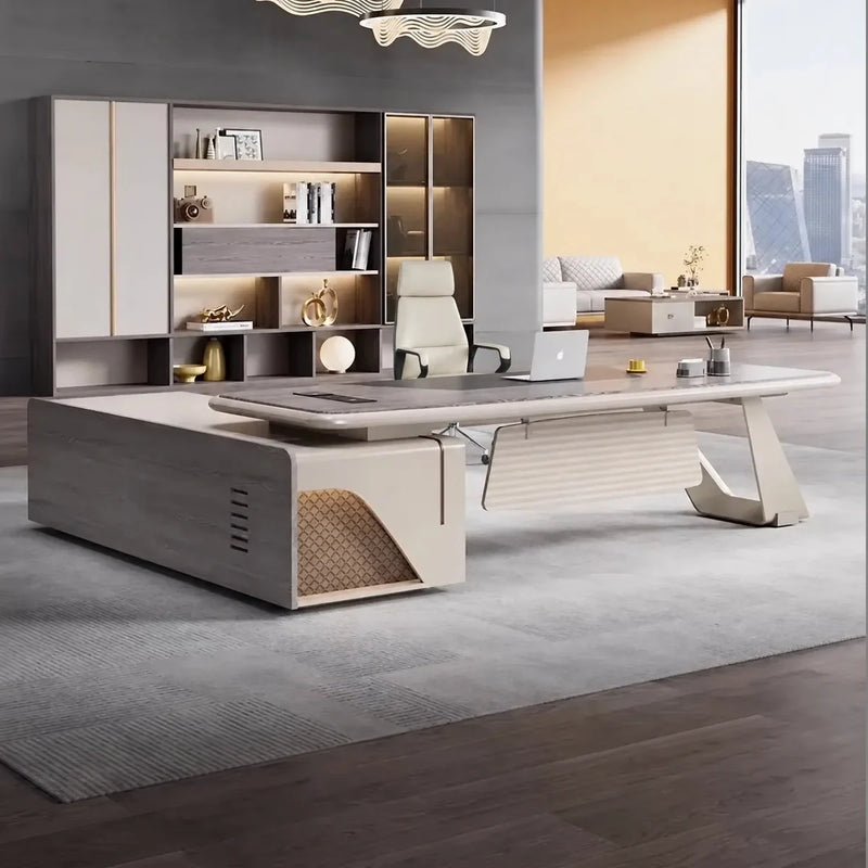 Heyer manager desk, right return, under wave pendants