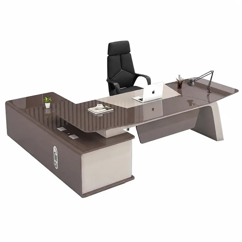 Huxley winged desk with lamp arms, isometric view