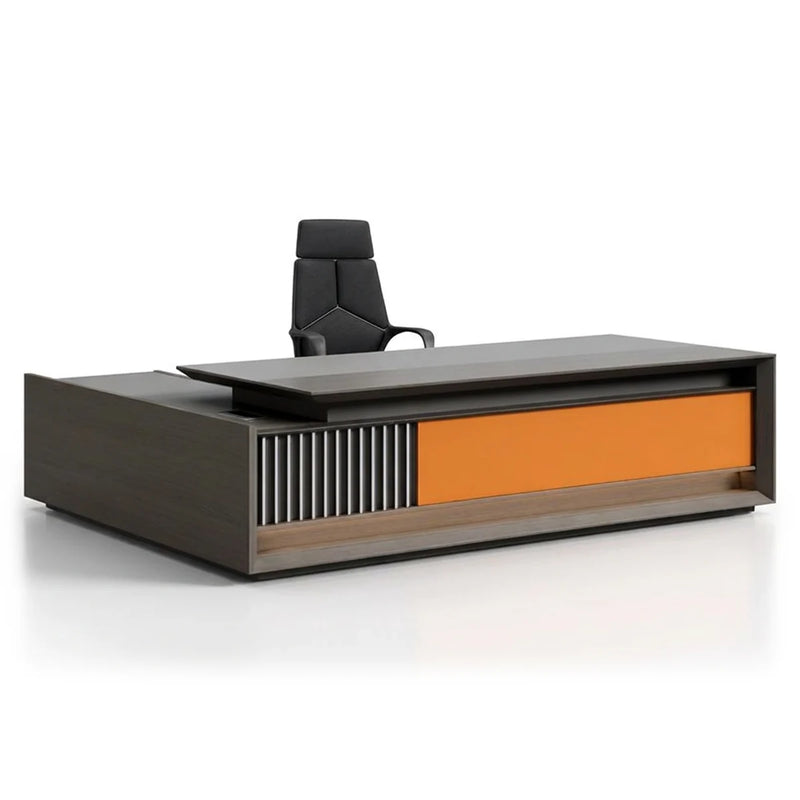 Hurst executive desk in ebony with orange leather slider and slats
