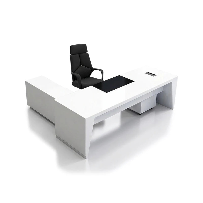 Newton white gloss desk with angular base return