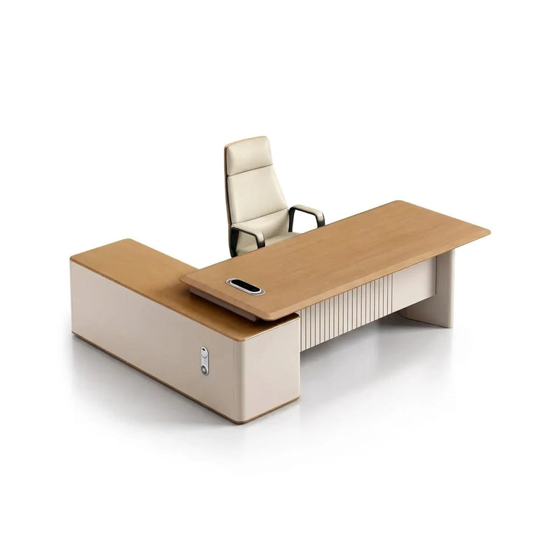 Vesta desk in birch beige with fluted cream pedestal