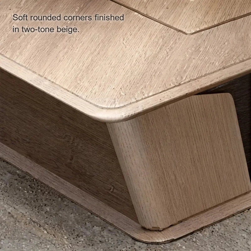 Cognac rounded base corner in two-tone beige, macro detail