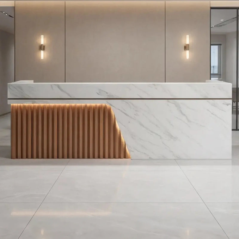 Niven front desk, left configuration, between wall sconces