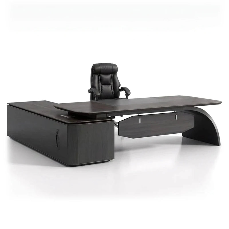 Ventura executive desk in black with suspended drawer and arc leg
