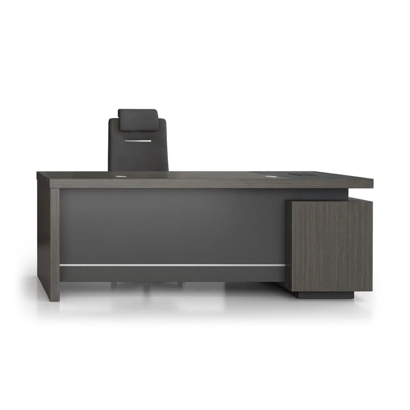 Hadley desk in espresso wood with gray panel front